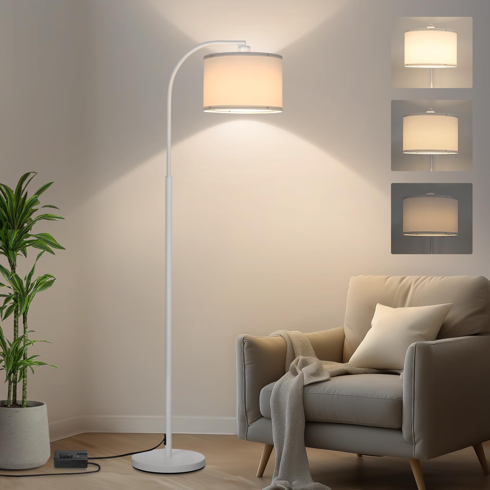 LED Floor Lamp Fully Dimmable Modern Standing Lamp Arc Floor Lamp with Adjustable Drum Shade, Gold Tall Pole Reading Lamp Corner Light for Living Room Bedroom Study Room, Bulb Included