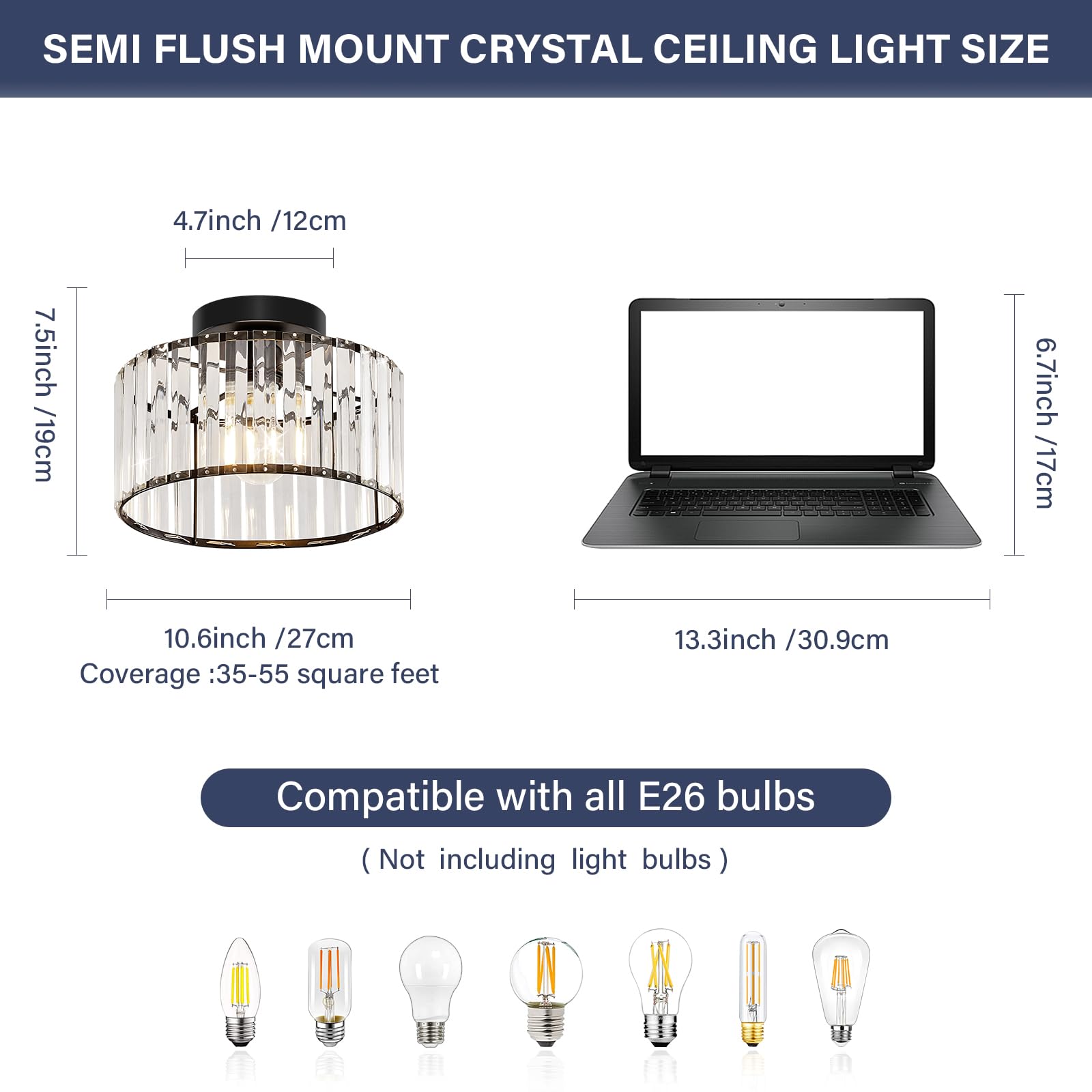 Modern Gold Semi Flush Mount Ceiling Light Crystal Hallway Light Fixture Metal Close to Ceiling Lamp for Kitchen Living Room Bathroom Entryway Bedroom