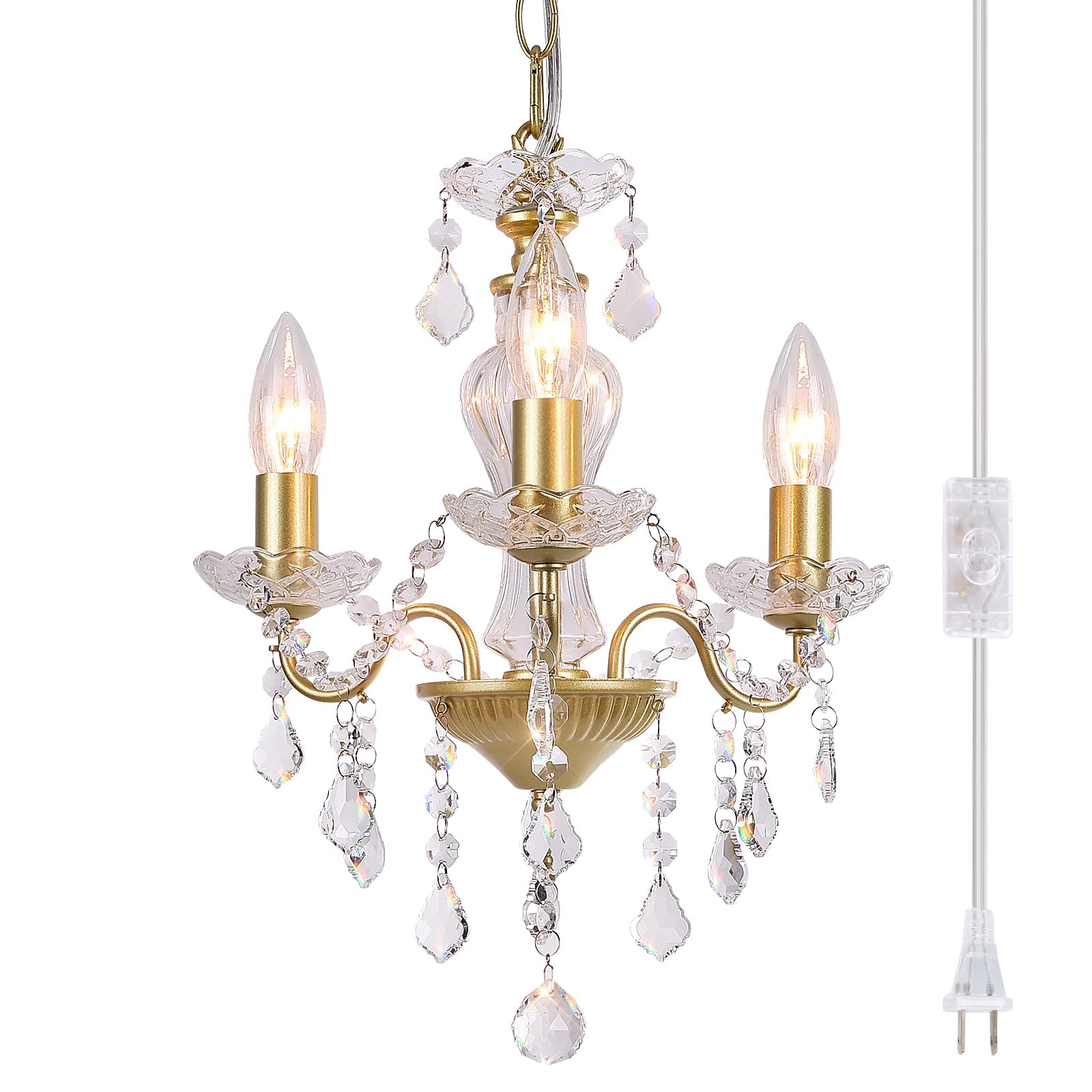 Modern 5-Light Gold Chandelier with Glass Crystals, Candle Style Pendant Light Fixtures for Living Room, Girls Room, Kitchen Island, Entryway