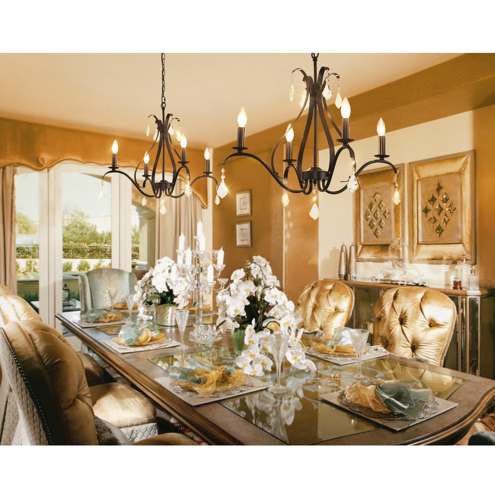 Gold Chandelier Light Fixtures Farmhouse: Modern Chandeliers for Dining Room, 8-Light Gold Crystal Chandelier, Foyer Chandeliers for High Ceilings, for Entryway,kitchen,Bedroom,Living Room,Staircase