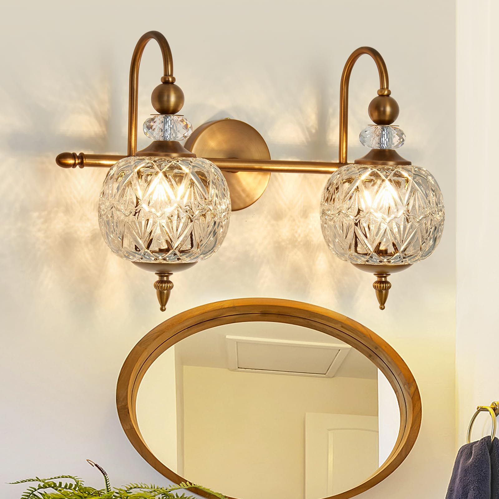 Vintage Gold Wall Sconce with Glass Globe Shade Mid Century Brushed Brass G9 Bulb Vanity Light Indoor Wall Light for Bathroom Farmhouse Bedroom Living Room Hallway