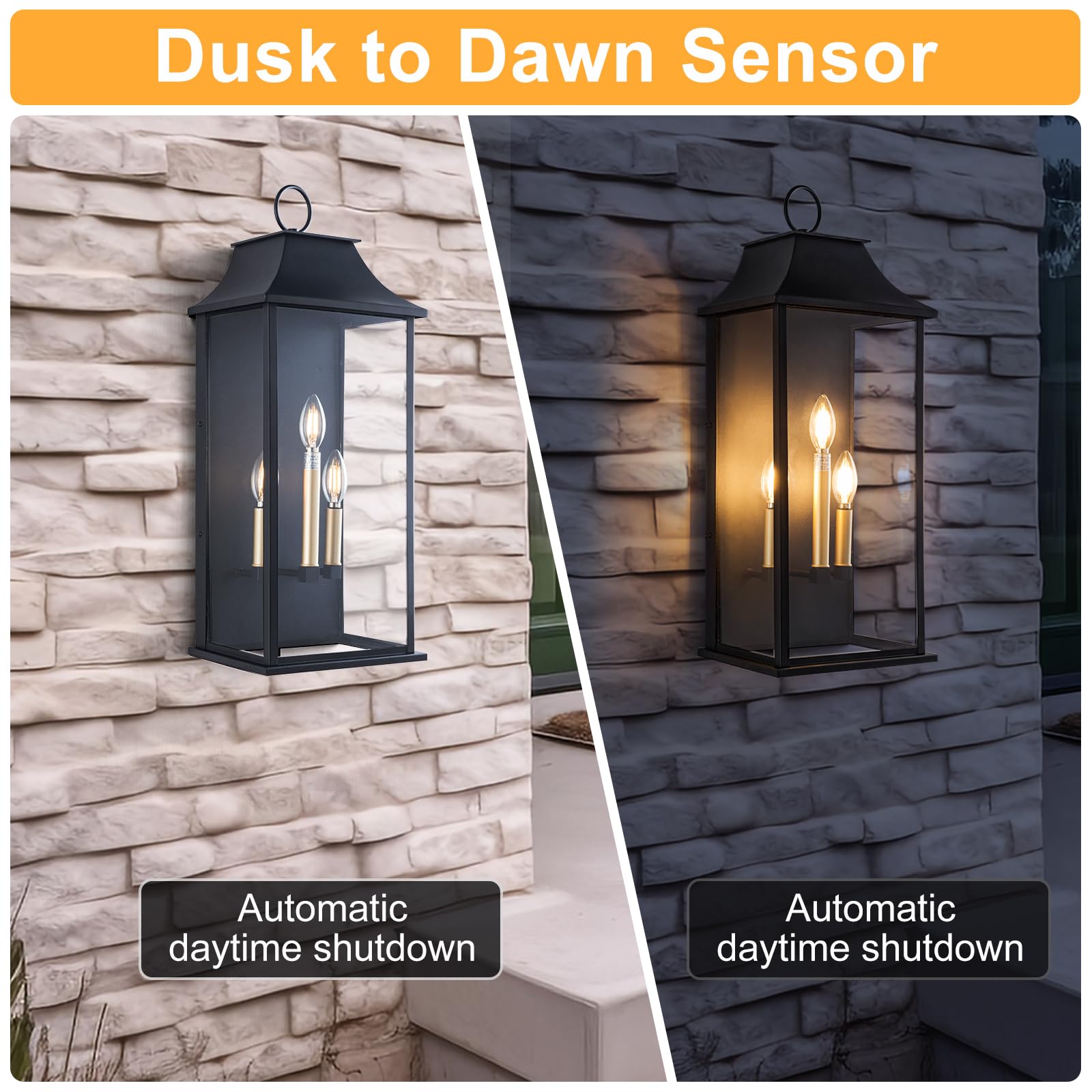 Outdoor Wall Lantern 2-Light, 21" Large Outside Wall Sconce, Modern Black Wall Light Fixture with Glass, Waterproof Exterior Lamp for House, Porch, Garage