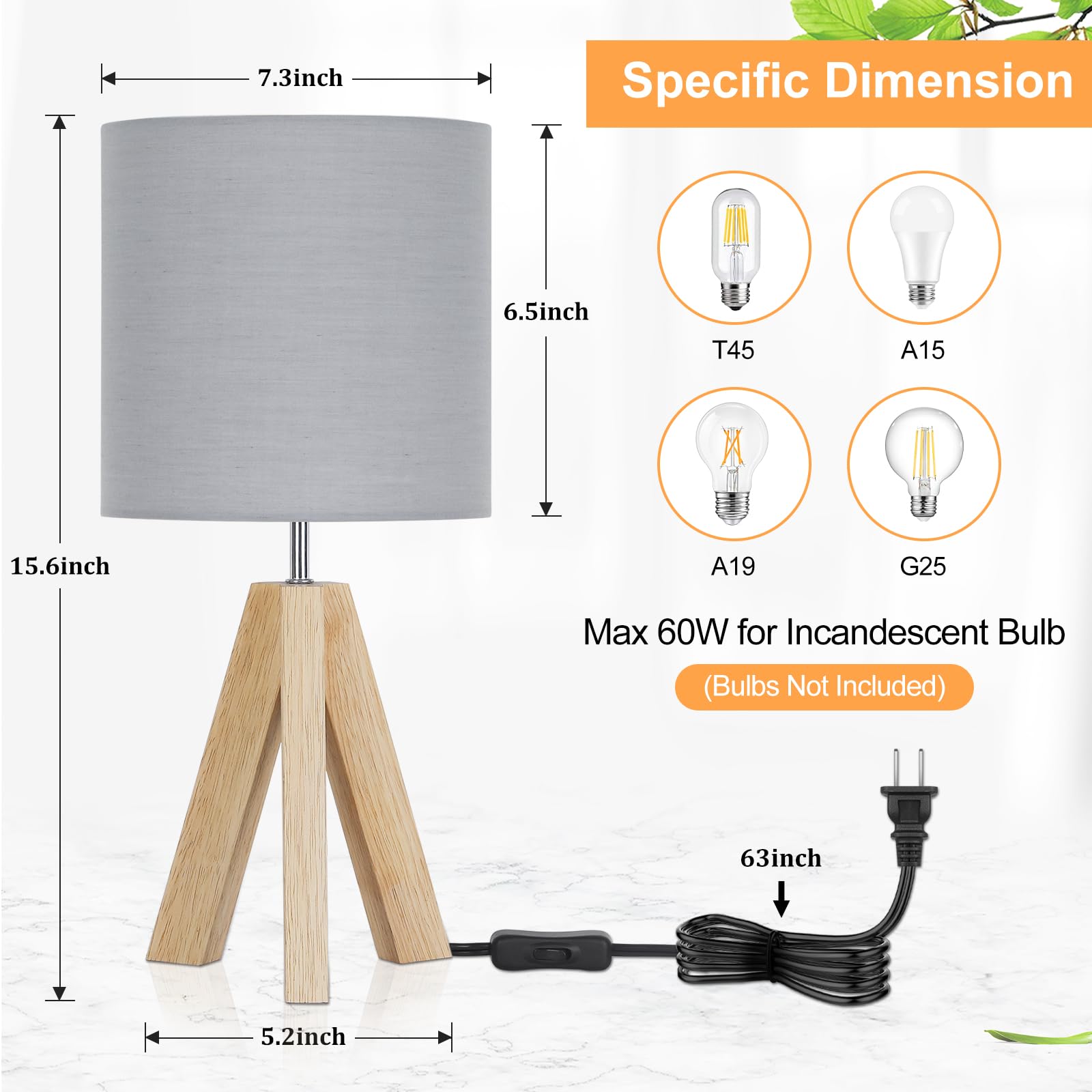 Small Beside Table Lamp, Wood Tripod Table Lamp with White Fabric Shade, Cute Boho Nightstand Lamp, Minimalist Desk Lamp for Bedroom Living Room Nursery Kids Room Office Dorm, Bulb Not Included