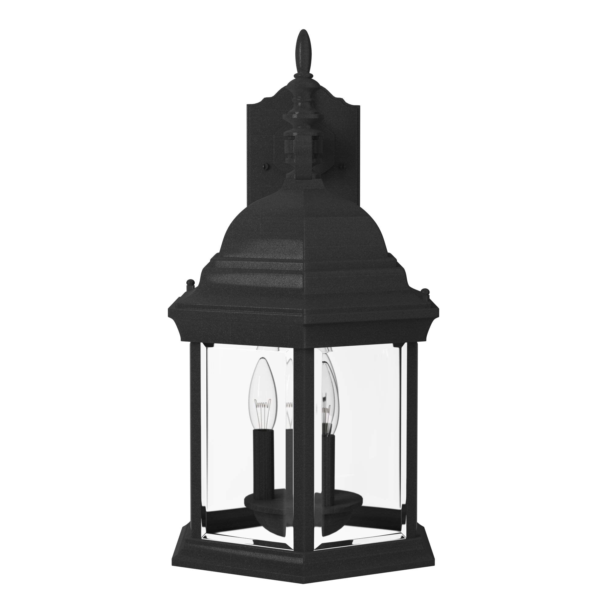 Outdoor Light Fixture, 14 Inch Exterior Wall Mount Lantern Sconce, Clear Glass Porch Lights for Front Door, Patio, and House Garage, Black, 2961-BK