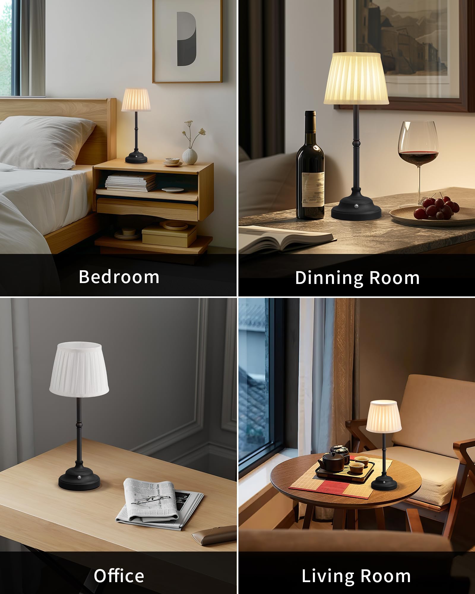 KDG Portables Cordless Table Lamp, Fabric Shade Desk Lamp, 5000mAh Rechargeable Battery Powered Lighting, Dimmable Light for Dining Room, Bedroom, Bedside, Bar, Night Light, Camping, Balcony (Bronze)