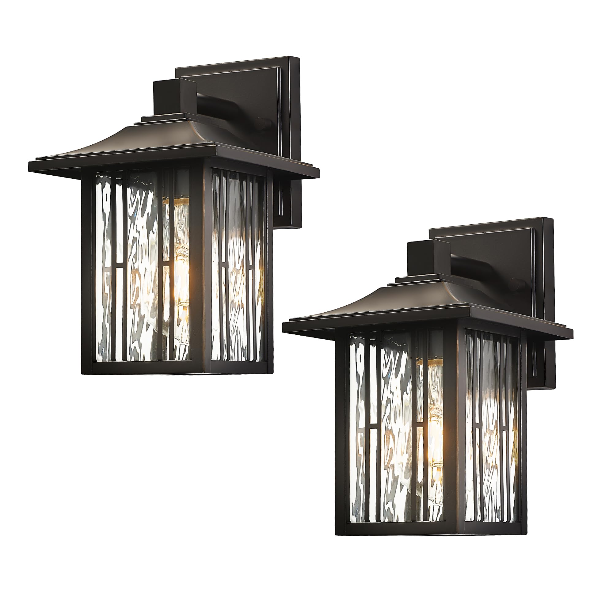 Outdoor Wall Lights Exterior, Front Porch Lights, Wall Sconce Wall Mount, Waterproof Wall Lantern with Water Ripple Glass, Oil Rubbed Bronze Light Fixtures for House, Garage, Patio, 2-Pack