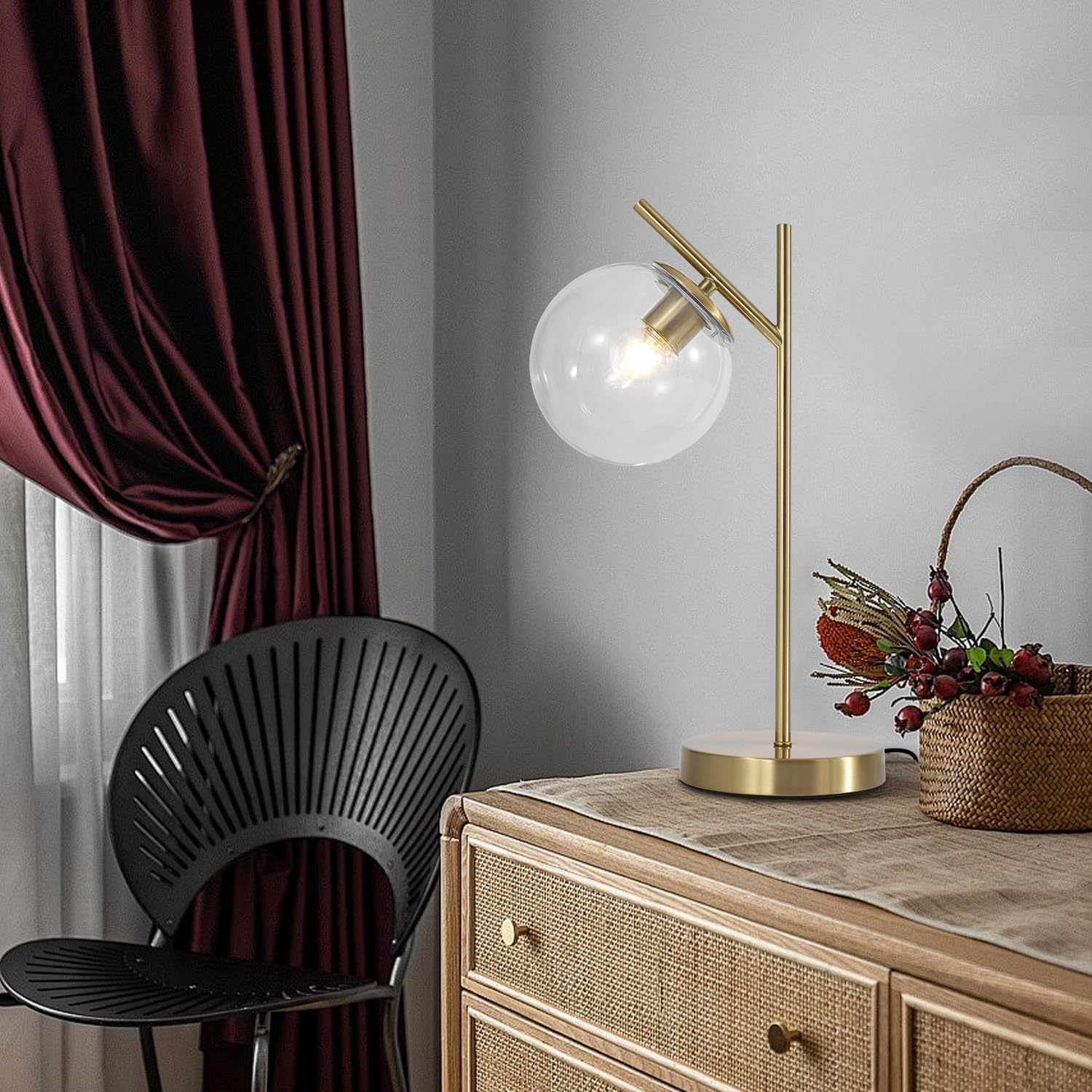 Globe Table Lamp 1 Light Brass Glass Globe Table Lamp Contemporary Metal Table Lamp Bedside Table lamp with Milky White Glass lampshade Bedroom Living Room Study Room(H19.2)