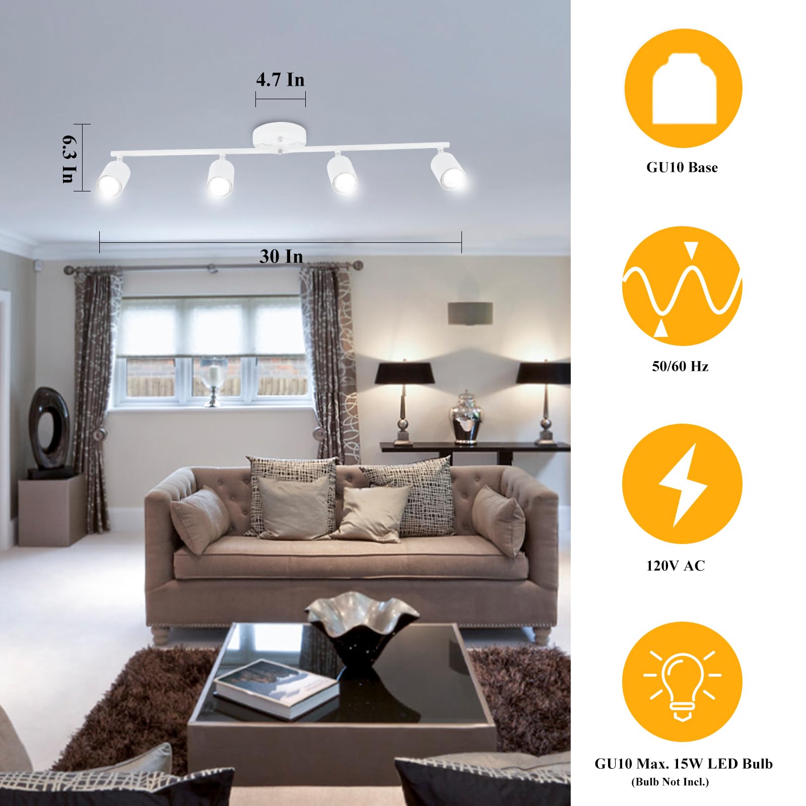 LED 2 Light Track Lighting Kit, Black 2 Way Ceiling Spot Lighting, Flexibly Rotatable Light Head for Kitchen, Living Room, Bedroom, GU10 Bulb Not Included