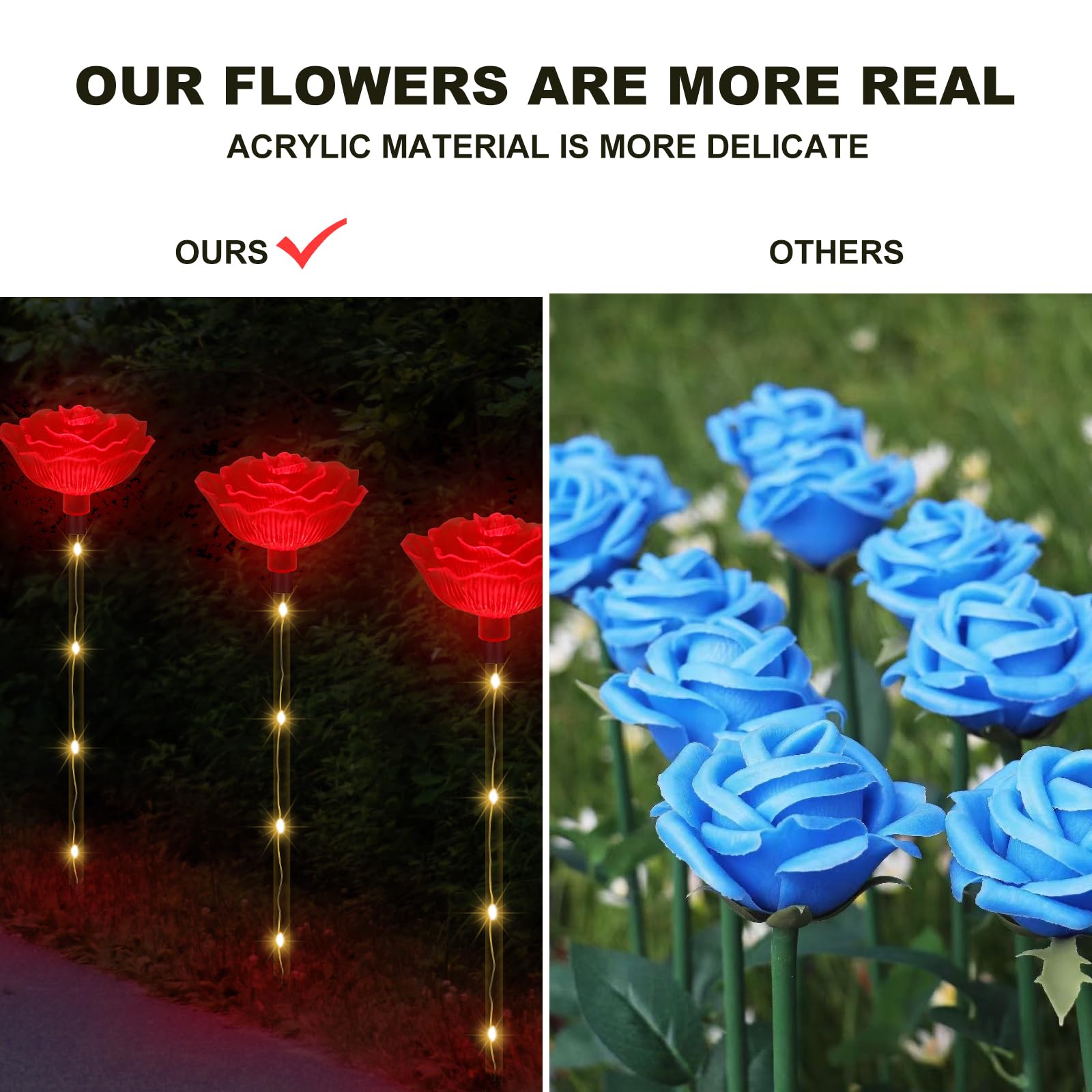 Solar Outdoor Lights,Set of 6 Solar Garden Lights with 6 Red Rose Flower,Waterproof Rose Stake Lights for Garden Yard Pathway Outside Decor