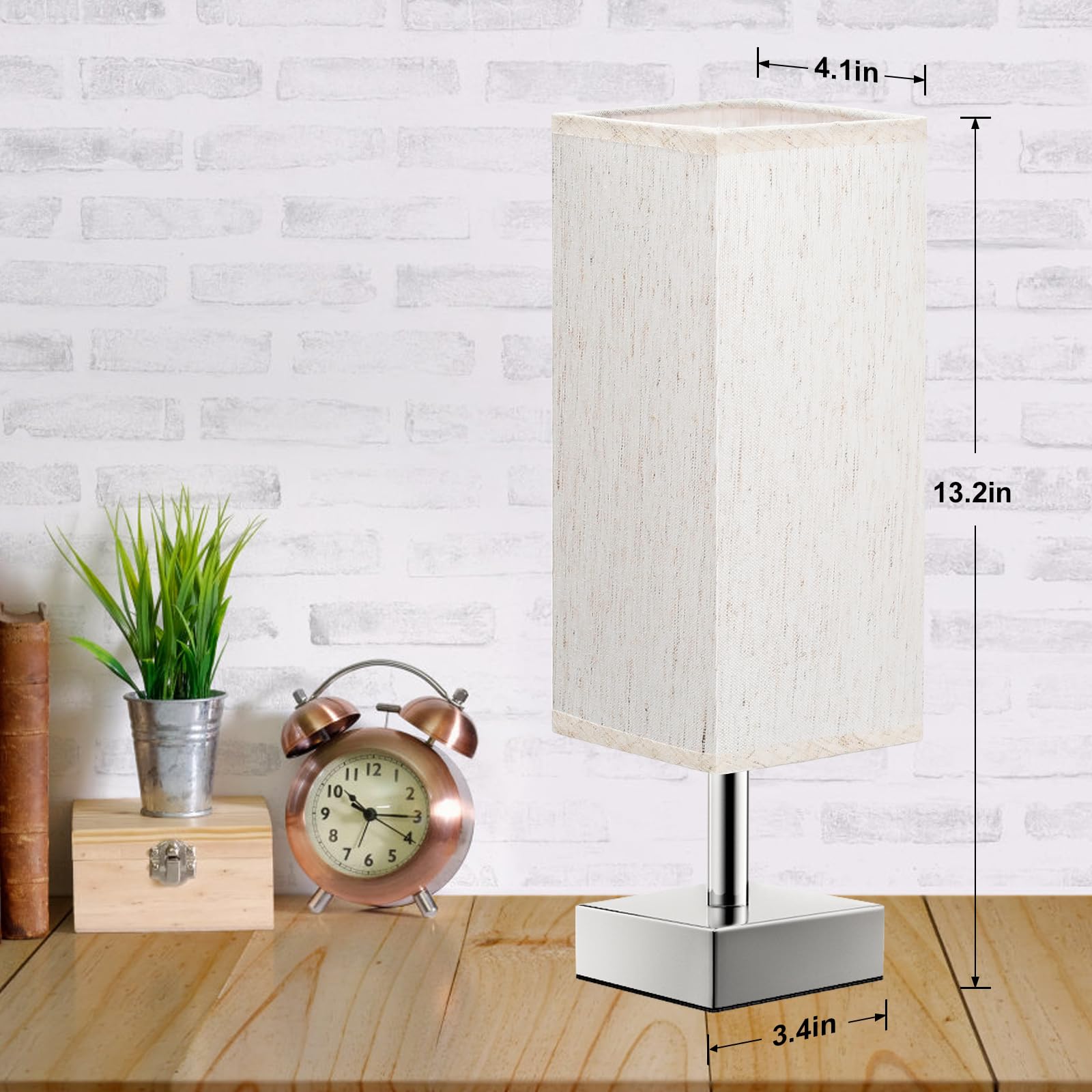 Small Table Lamp for Bedroom - Bedside Lamps for Nightstand, Minimalist Night Stand Light Lamp with Square Fabric Shade, Desk Reading Lamp for Kids Room Living Room Office Dorm