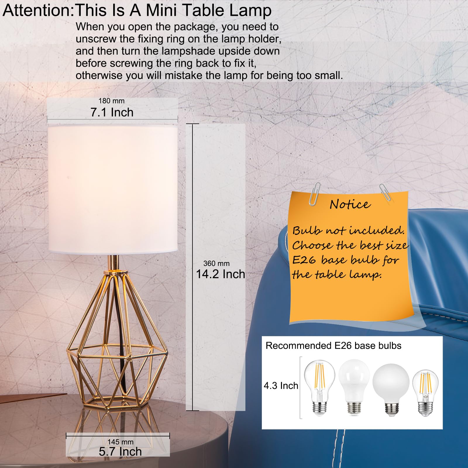 Gold Modern Hollow Out Base Bedroom Small Table Lamp,Bedside Nightstand Lamp with Geometric Metal Base White Fabric Shade,Cute Desk Lamp for Kids Living Room