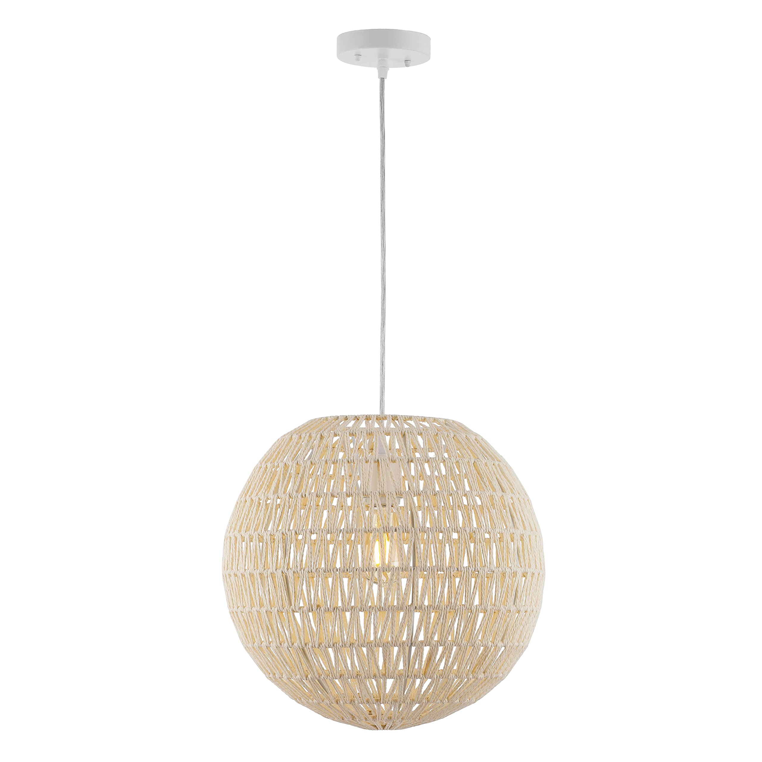 15.7" Woven Rattan Orb LED Pendant Minimalist Modern Contemporary Transitional Bohemian Modern Dimmable Adjustable Dining Room Living Room Kitchen Foyer Bedroom Hallway, White