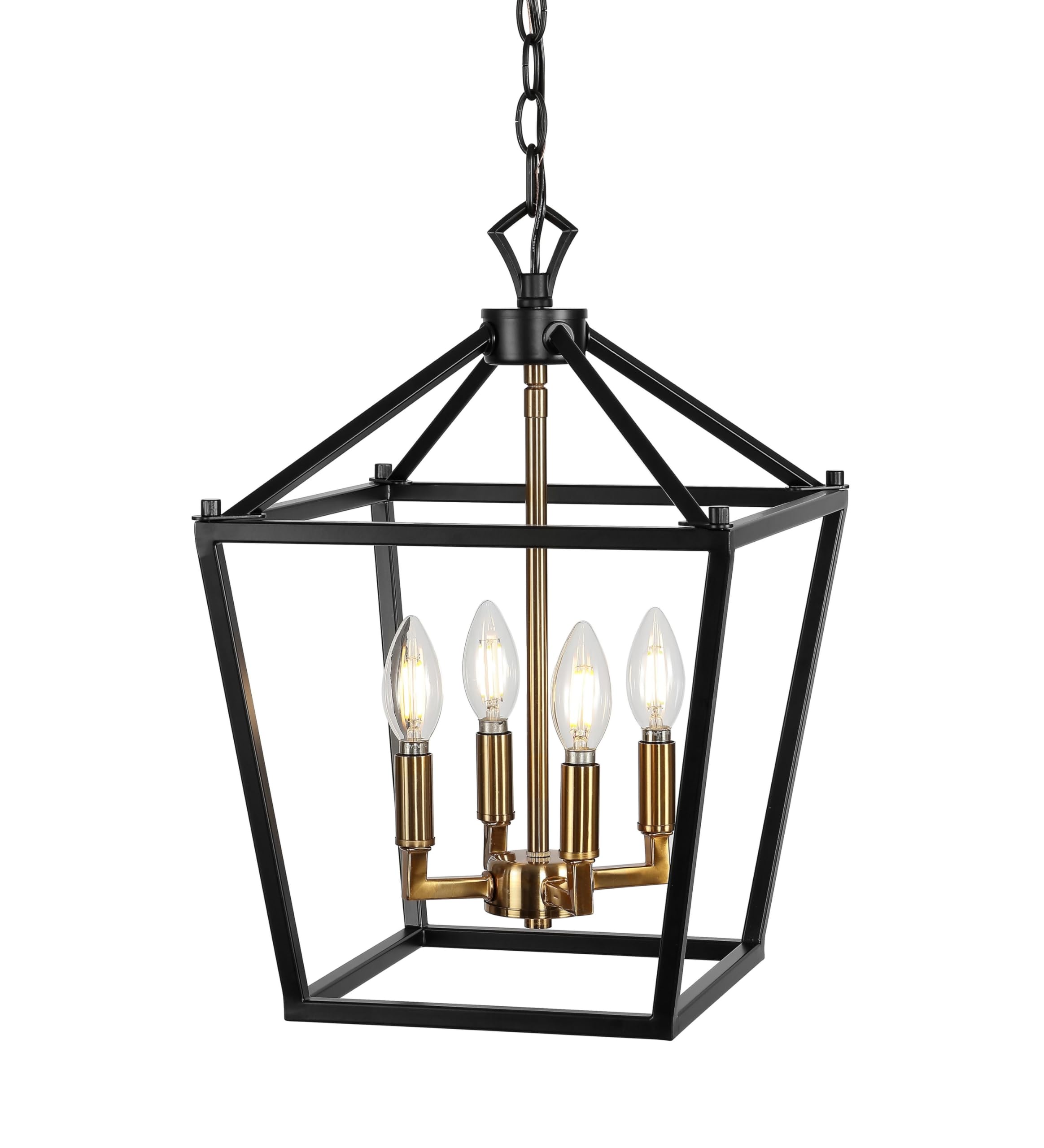 Lantern Dimmable Adjustable Metal LED Pendant Classic Traditional Farmhouse Dining Room Living Room Kitchen Foyer Bedroom Hallway, 10 in, Antique Gold