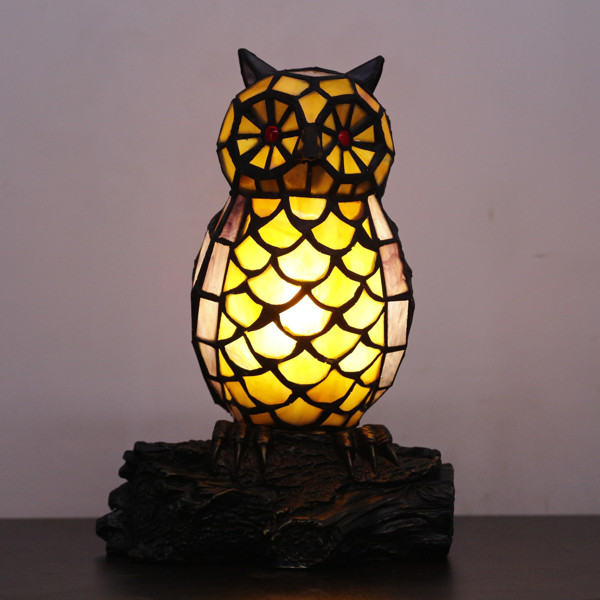 Small Tiffany Lamp Stained Glass Animal Table Lamp Mini Accent Desk Night Light (Blue Purple Owl)