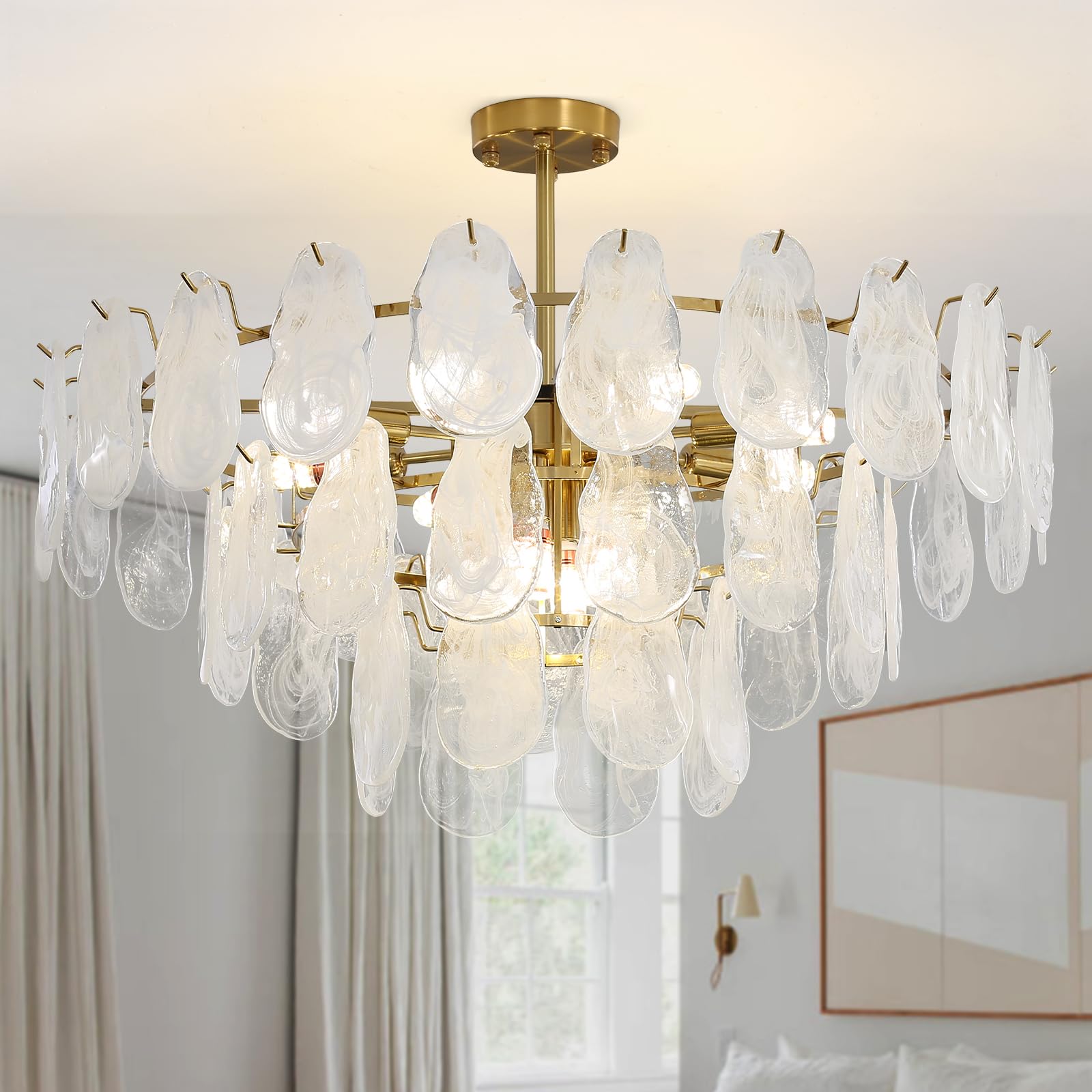 Cloud Glass Chandelier: 24 Inch Modern Gold Crystal Cloud Chandelier - Multi-Tier 9-Light Ceiling Light Fixture for Dining Room Bedroom Living Room, Included E12 LED Bulbs