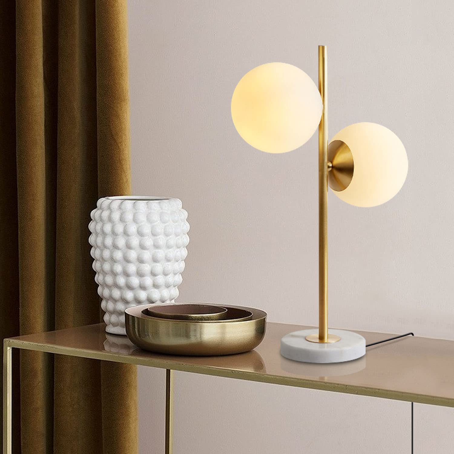 Modern Bedside Night Lamp Mini Gold Table Light Metal Brass Finished Bedside Desk Lamp with Milky White Shade for Living Room Bedroom (Bronze, Oval)