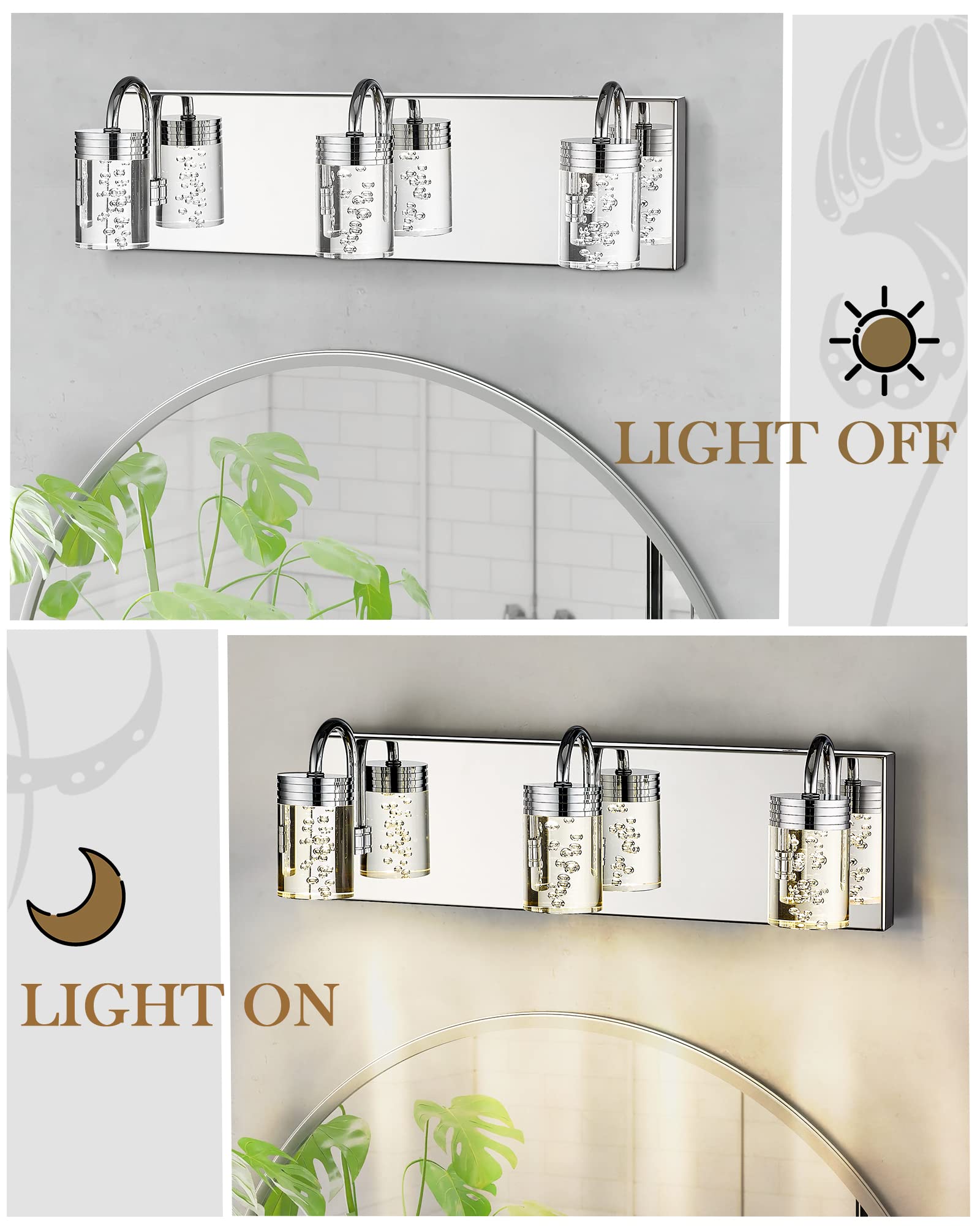 4 Lights Dimmable Crystal LED Vanity Light, Modern Matte Black Bathroom Light Fixtures 16W 3000/4000/5000K, LMS-193