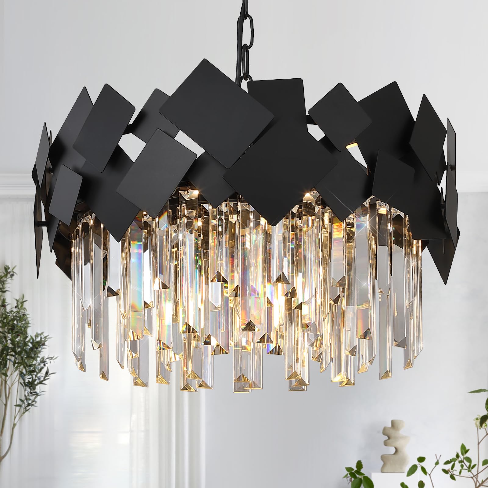 Gold Crystal Chandelier for Dining Room Modern 20" Drum Chandeliers K9 Round Ceiling Pendant Light Fixtures Luxury Semi Flush Mount Chandelier for Entry Living Room Bedroom