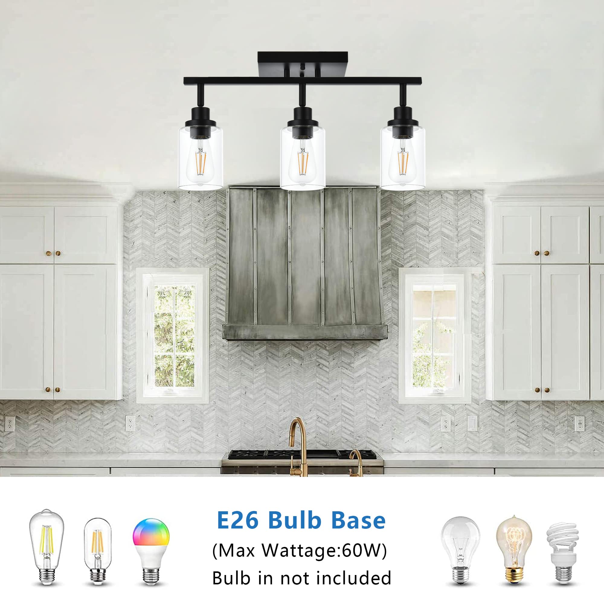 2-Light Adjustable Track Lighting Kit Brass Kitchen Track Lighting Fixtures Ceiling Spotlight with Clear Glass Shade for Hallway Foyer Bath Storage