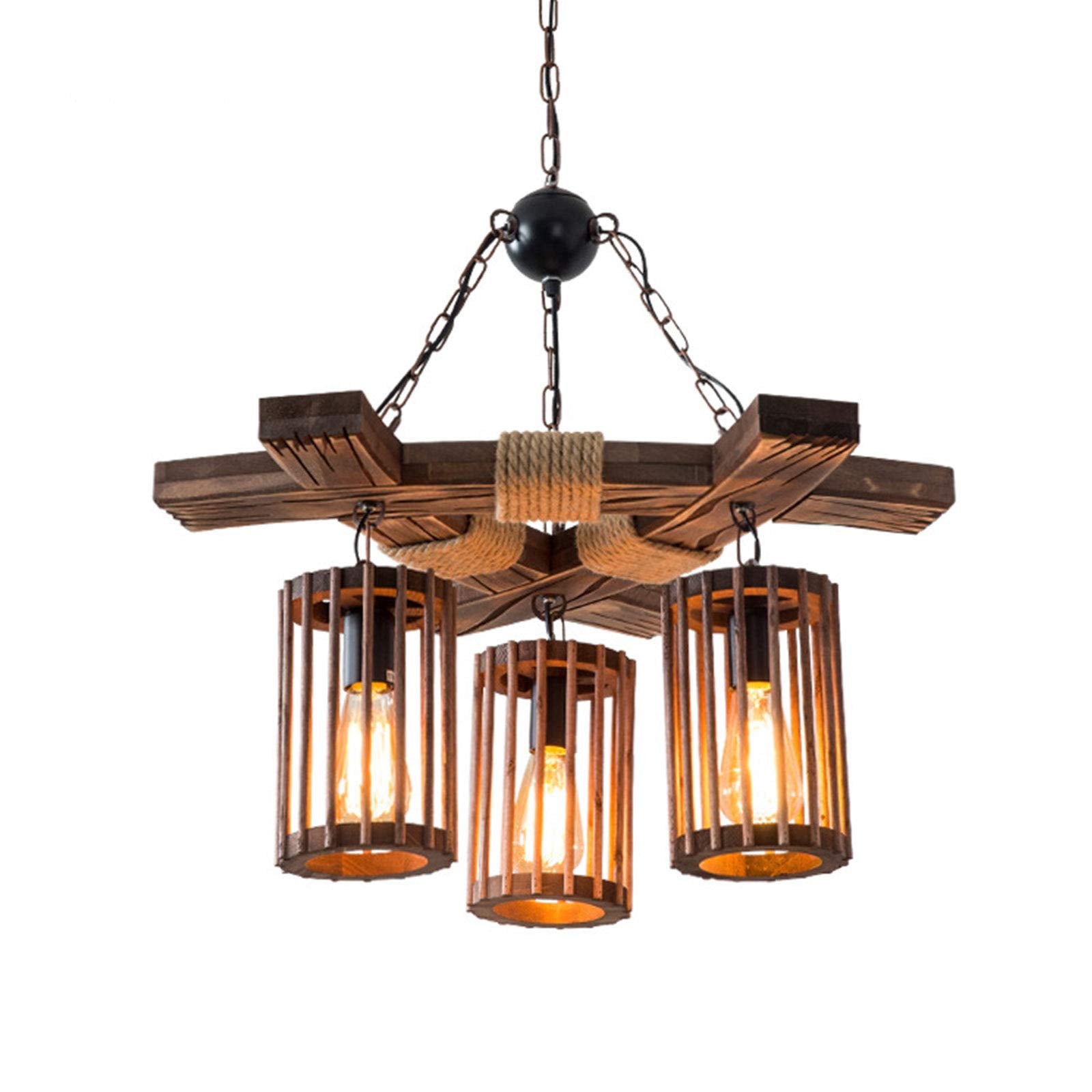 TFCFL 6 Lights Industrial Vintage Hanging Pendant Light Wooden Chandelier Ceiling Light Retro Wooden Light Suspension Lighting Fixture Retro Loft Lantern Chandelier Lights Handmade Lighting Products