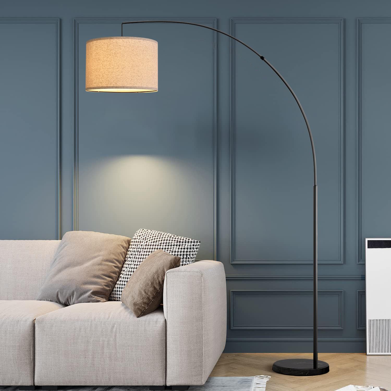 Modern Arc Floor Lamp for Living Room Arching Hanging Lamp Shade Over The Couch for Reading Bedroom Office Brushed Steel Arch Standing Floor Light Silver