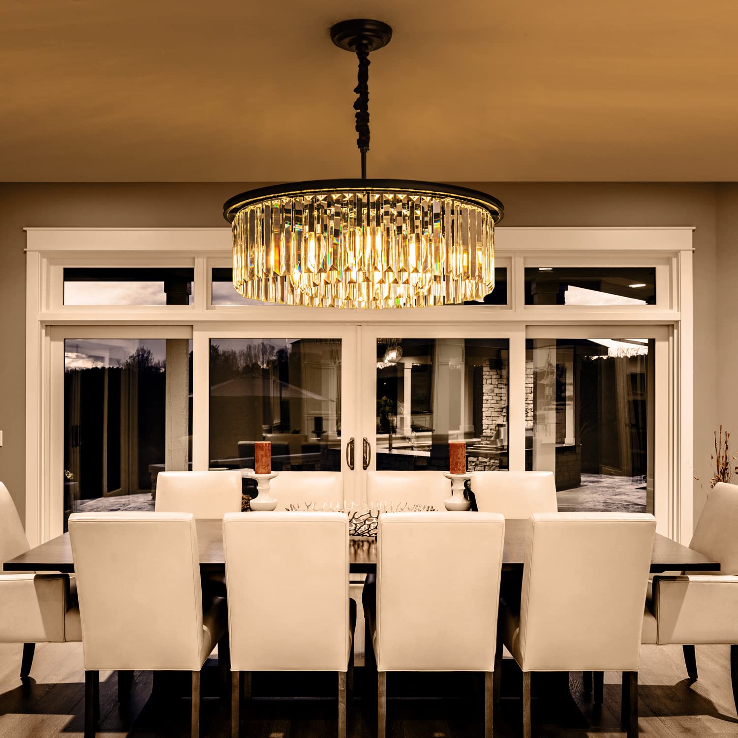 23" 8-Light Modern Crystal Chandelier Light Fixtures 2 Rings Gold Luxury Chandeliers for Dining Room Round Hanging Pendant Lighting for Living Room Kitchen Entryway Bedroom