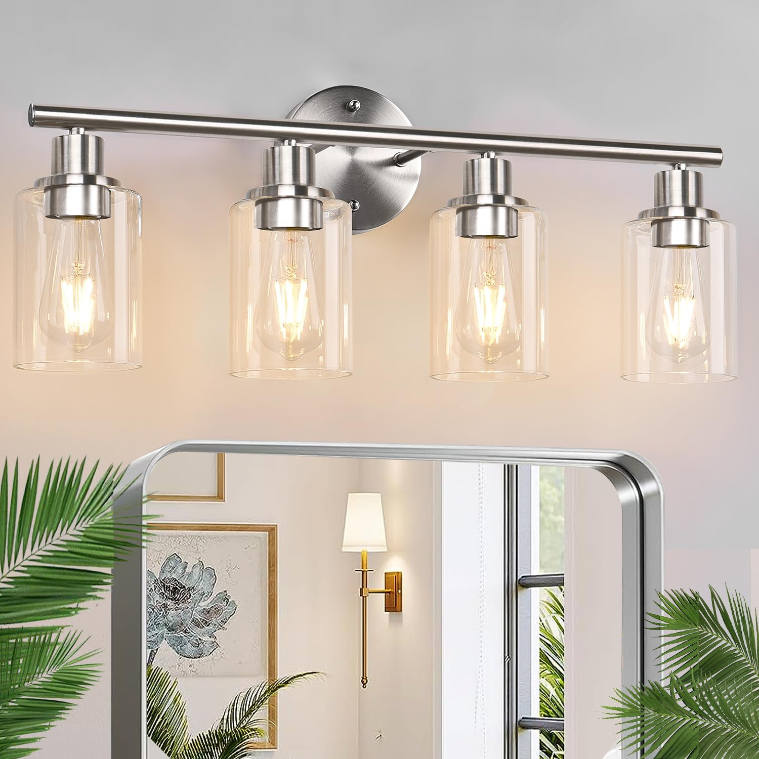 3-Light Bathroom Light Fixtures, Black Modern Vanity Lights with Clear Glass Shade, Bathroom Wall Lamp for Mirror Kitchen Living Room Hallway Cabinet Porch