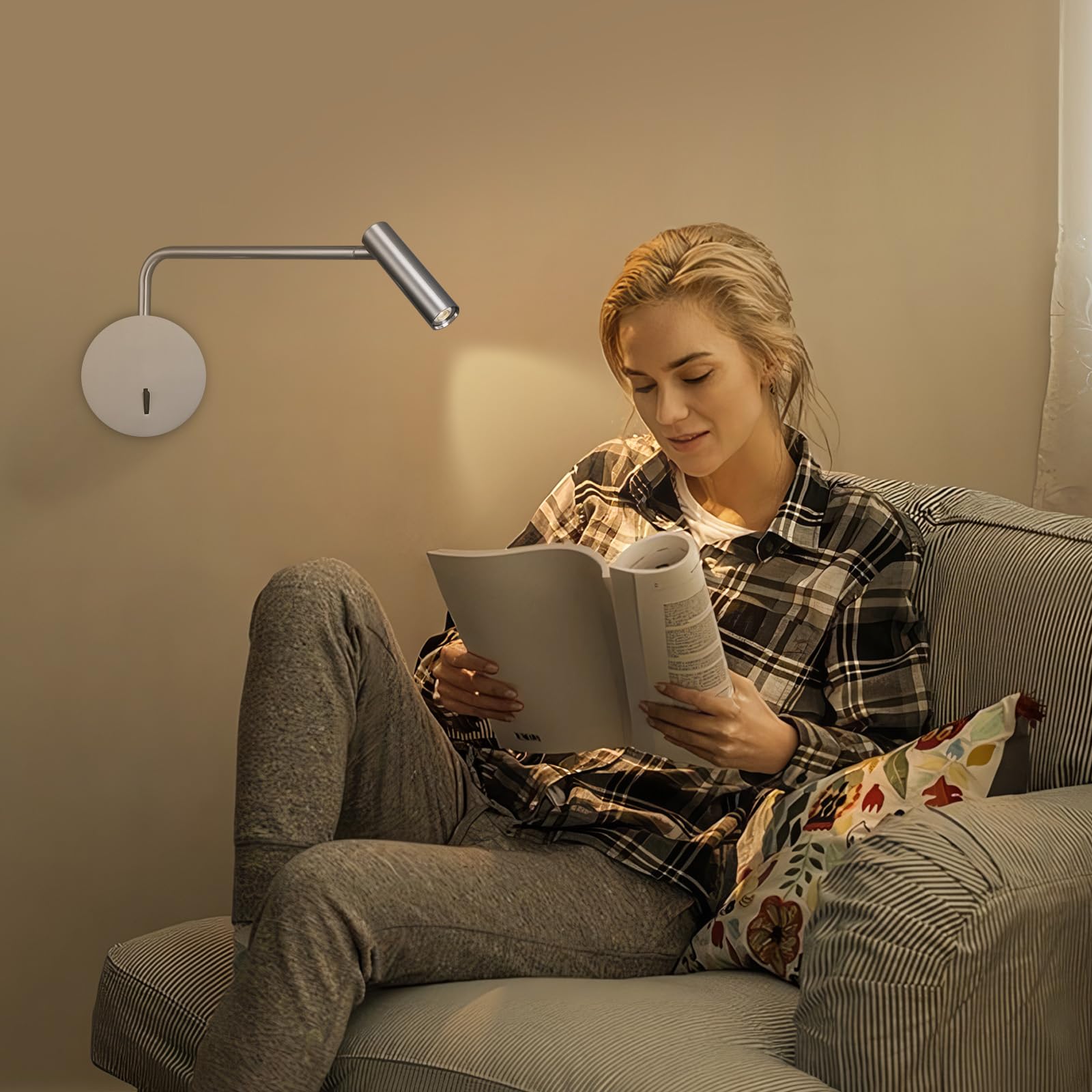 Wall Mounted Reading Light for Bedroom LED Hardwired Sconce with Switch on/Off Modern 3000K Swing Arm Bedside Wall Mount Lamp (Black)