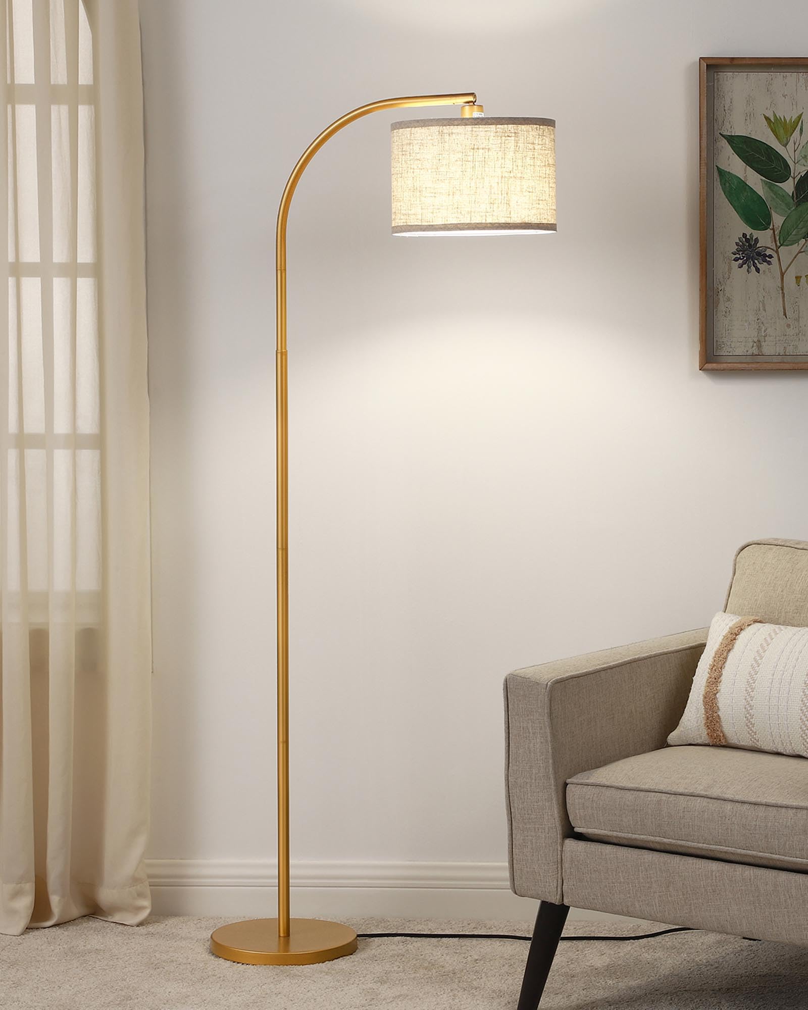 Modern Arc Floor Lamp, Corner Lamp for Living Room, Minimalist Standing Tall Arched Light with Adjustable Line Lampshade, Bedroom, Home Office, Simple Design Farmhouse Style (Bronze)