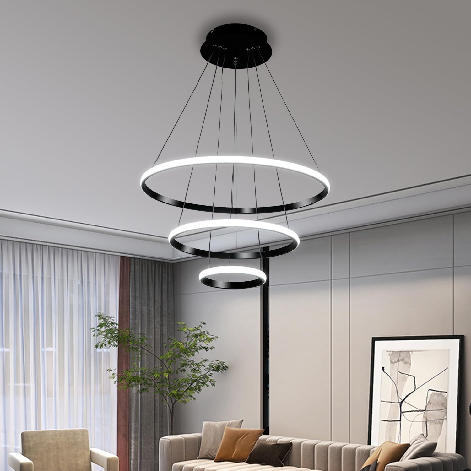 Dimmable Modern LED Chandelier for Kitchen Island Round Pendant Light, Flush Mount Modern Simple Irregular Ring Pendant Light Fixture for Bedroom, Living Room, Dining Room, 4000K(15W)…