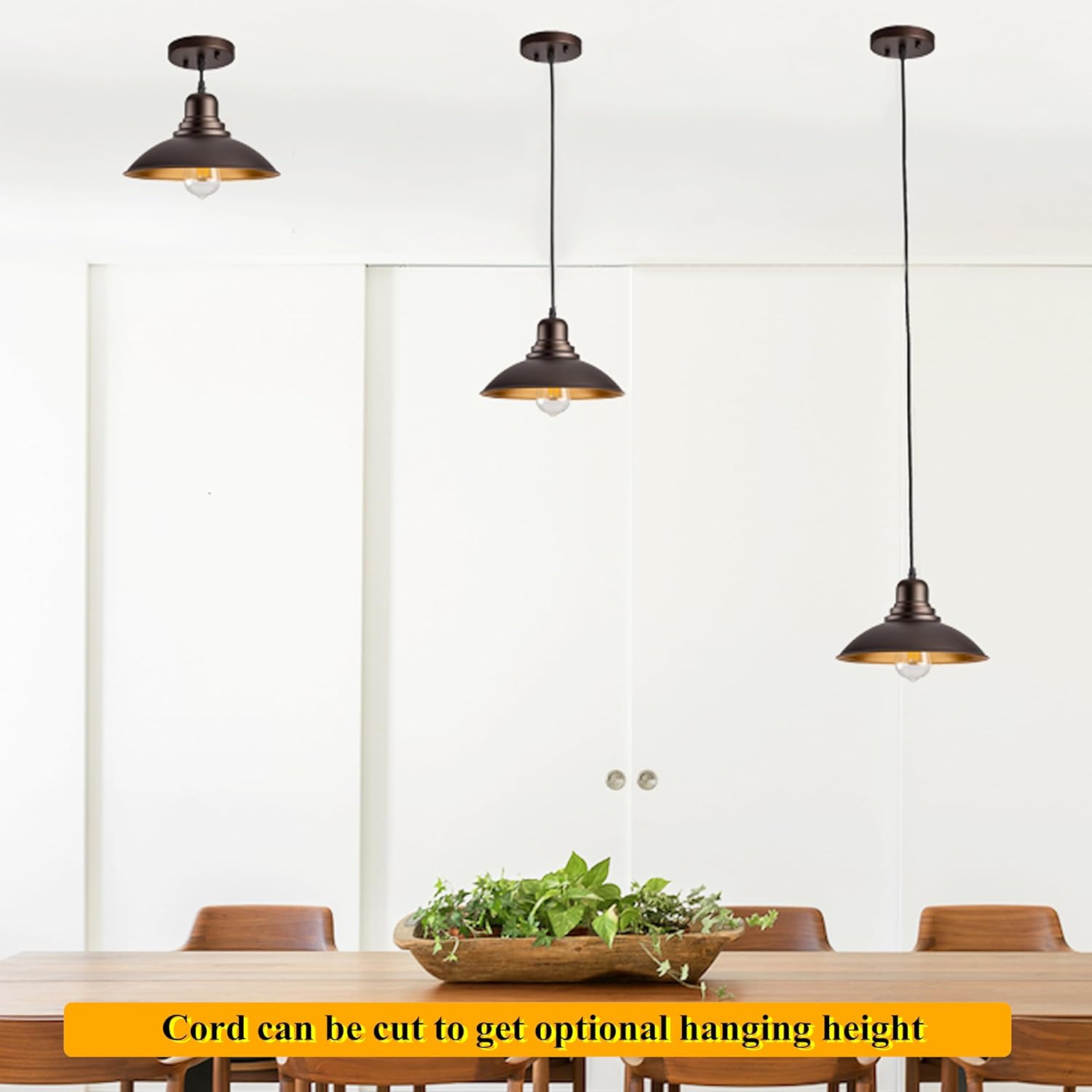 Oil Rubbed Bronze Hanging Light Fixture, Farmhouse Metal Kitchen Pendant Light Over Table, 1-Light Adjustable Hanging Lights for Foyer, Hallway, Kitchen Island, Dinning Room