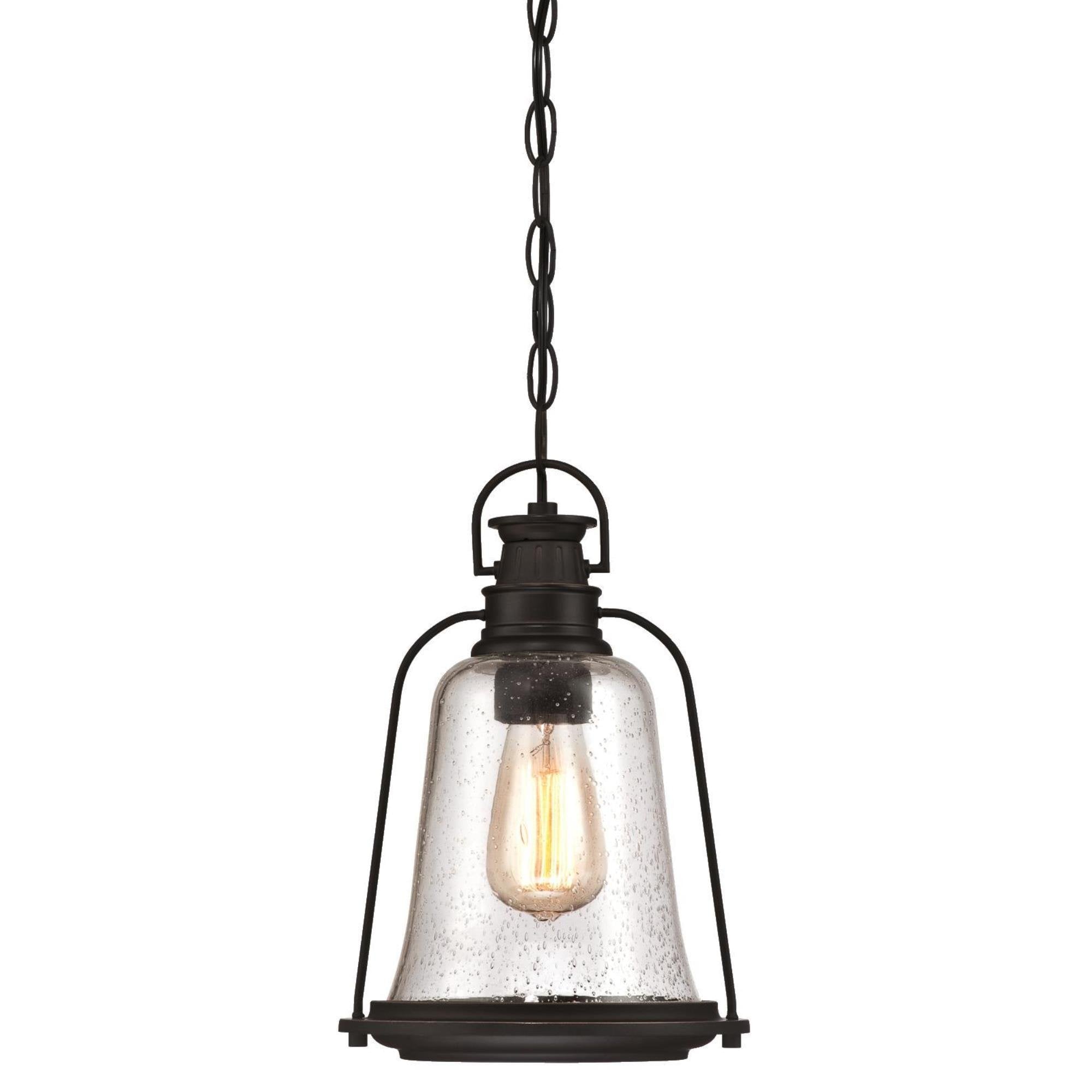 One-Light Outdoor Pendant, Oil Rubbed Bronze Finish with Highlights and Clear Seeded Glass