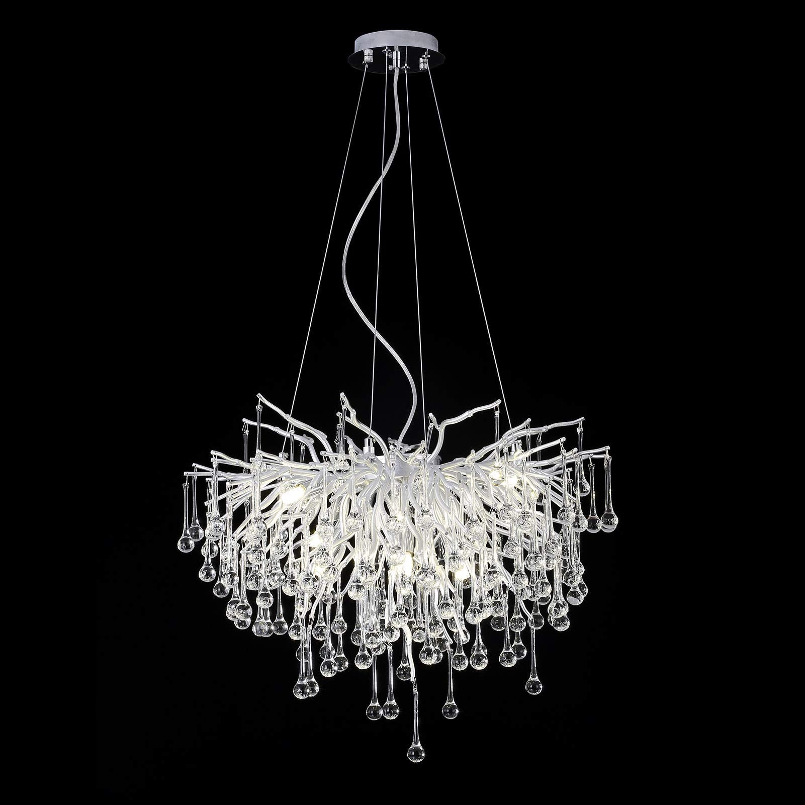 Black Crystal Chandelier, Modern Ceiling Pendant Flower Hanging Lighting Frosted Tree Branch Raindrop Chandelier Light Fixture for Dining Room, Living Room, Bedroom, Entryway (Dia 24" Round)