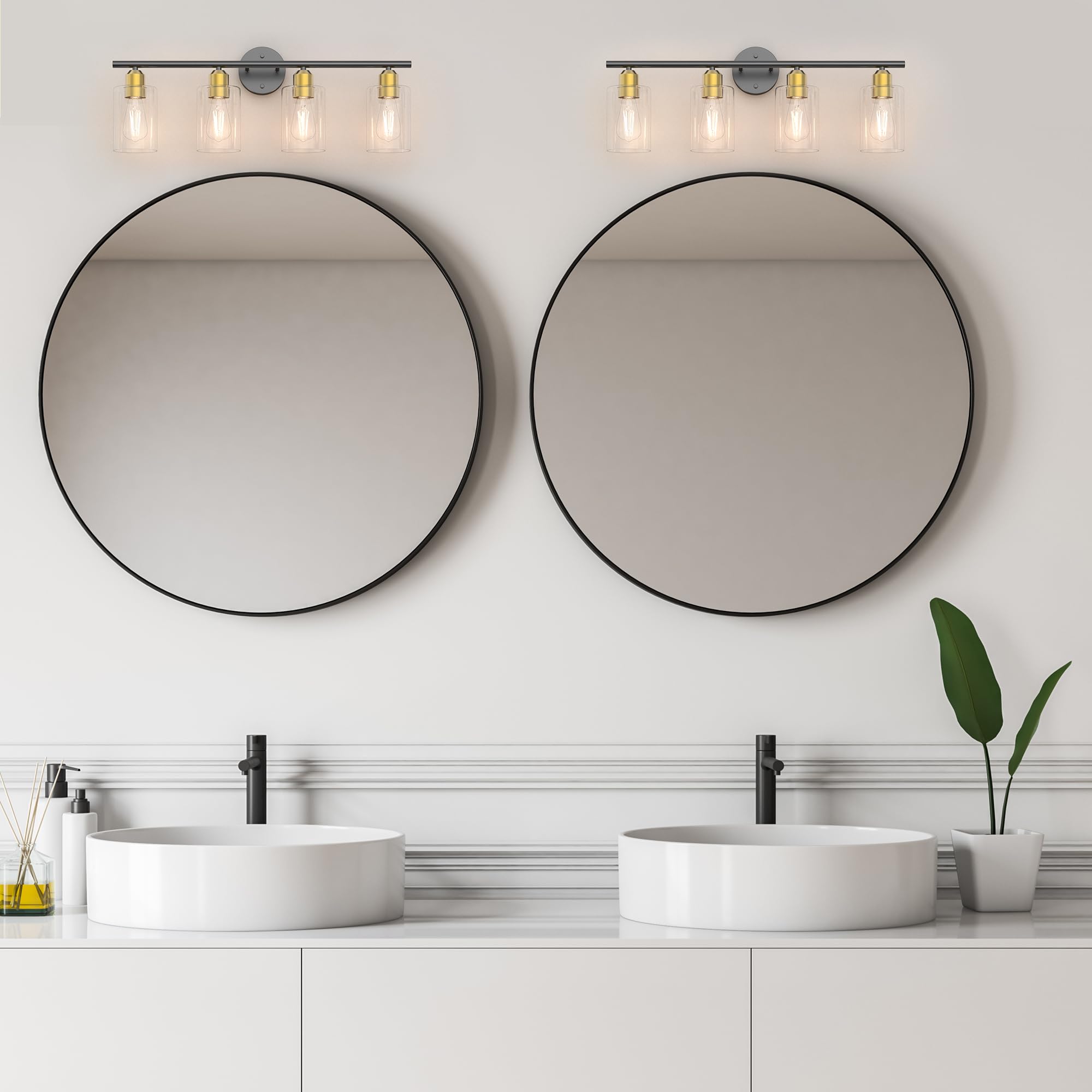 Bathroom Vanity Light Fixtures Matte Black Bathroom Lighting Fixture, 3 Lights Bathroom Light Fixture Over Mirror, Modern Black Vanity Light, UL Certified Wall Sconces with Glass Shades