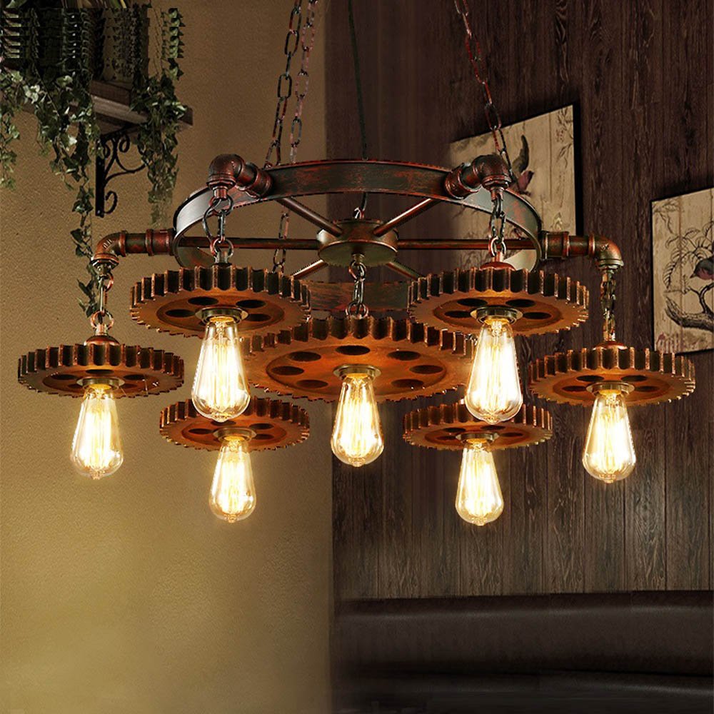 Farm House Chandelier, 7-Heads Rustic Industrial Pendant Light for Restaurant,Bar,Coffee Room