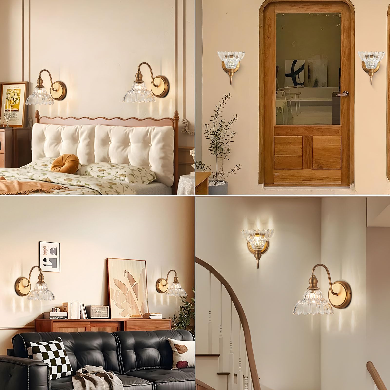 2-Pack Modern Wall Sconces Gold Bathroom Vanity Lighting Fixtures Beautiful Wall Light Set of Two for Bedroom Bathroom Hallway Living Room Decor