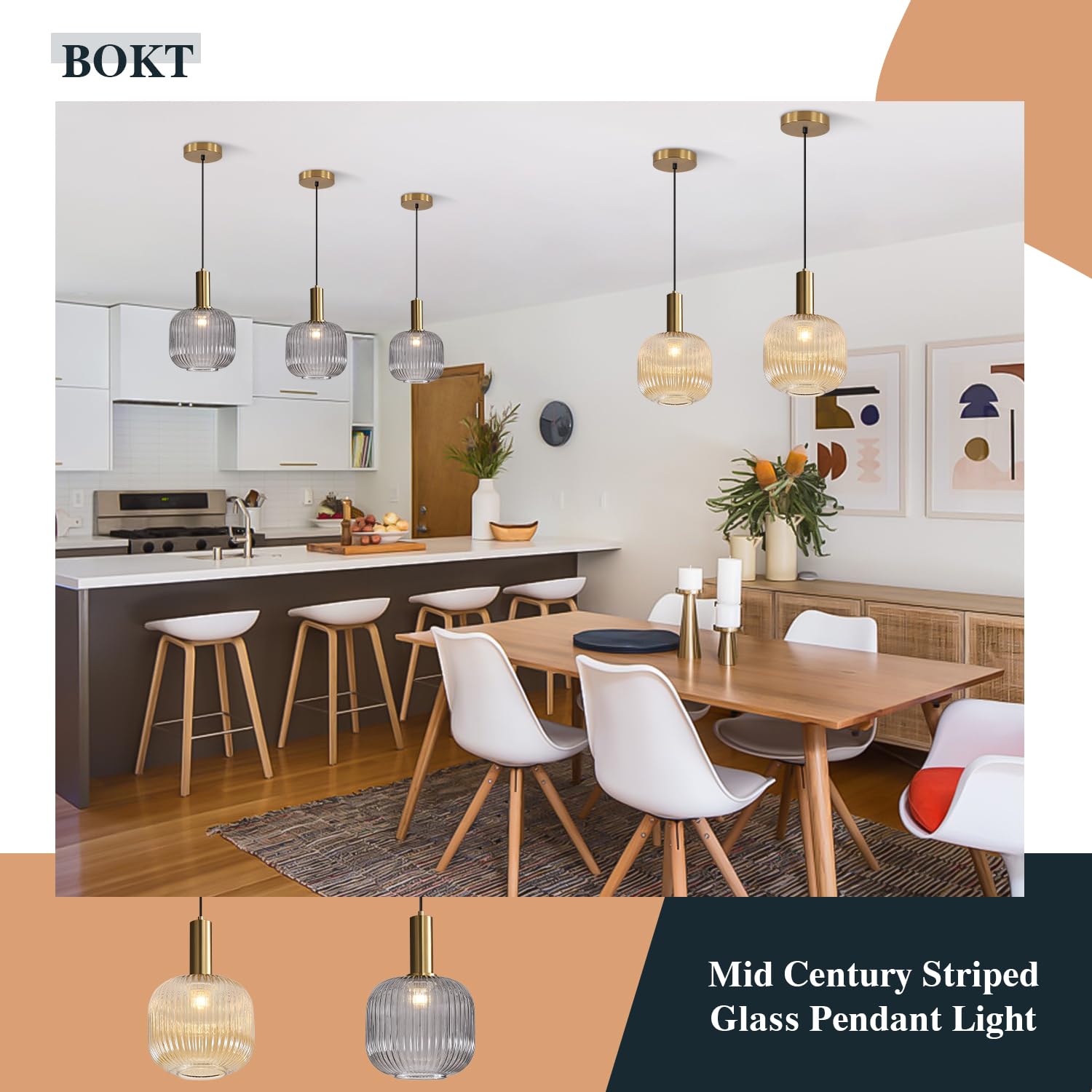 BOKT Modern Smokey Gray Glass Globe Pendant Light Adjustable 3-Light Cluster Pendant Lights Open Glass Kitchen Island Pendant Chandelier Vintage Multi Light Pendant Lighting Cluster Chandeliers