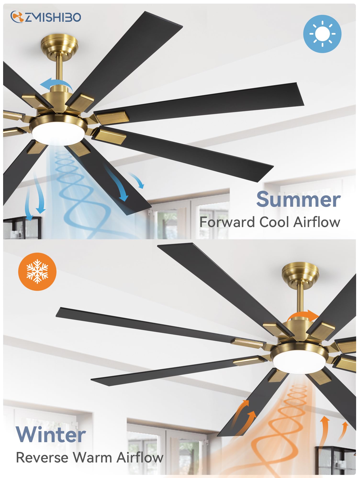 72 inch Oil Rubbed Bronze Ceiling Fans with Lights and Remote, Indoor/Outdoor Farmhouse Ceiling Fan for Living Room Patio, 6 Speed Reversible Quiet DC Motor, 3CCT, Dual Finish Blades