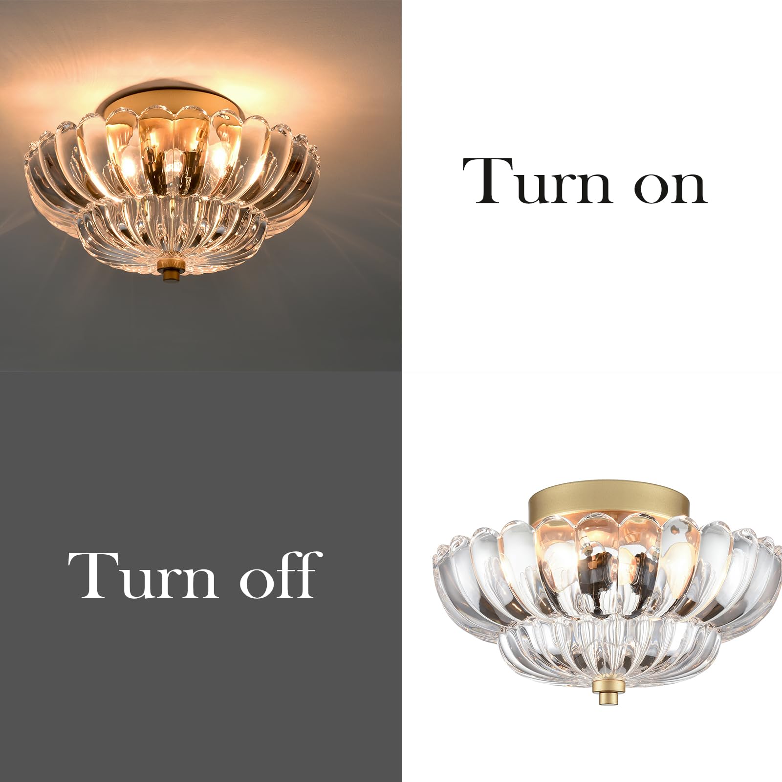 Modern Black Ceiling Light Traditional Semi Flush Mount Ceiling Light with Scalloped Clear Glass for Living Room Hallway Close to Ceiling Light Fixture