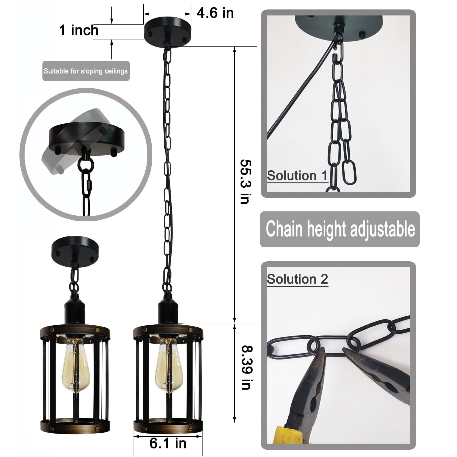 Pendant Lighting for Kitchen Island,Farmhouse Pendant Light,Kitchen Pendant Lighting Over Island,Kitchen Lights Ceiling,Oil Rubbed Bronze Light Fixtures Rustic Vintage Style with Glass Cage Shade