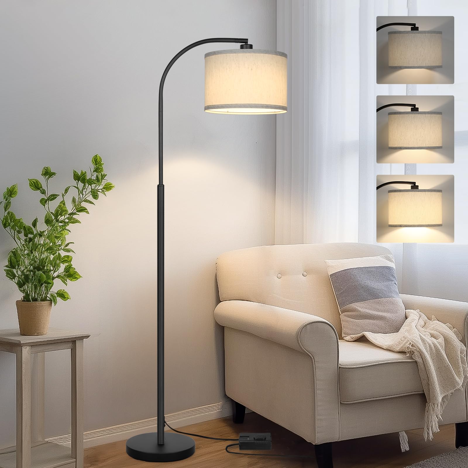 LED Floor Lamp Fully Dimmable Modern Standing Lamp Arc Floor Lamp with Adjustable Drum Shade, Gold Tall Pole Reading Lamp Corner Light for Living Room Bedroom Study Room, Bulb Included