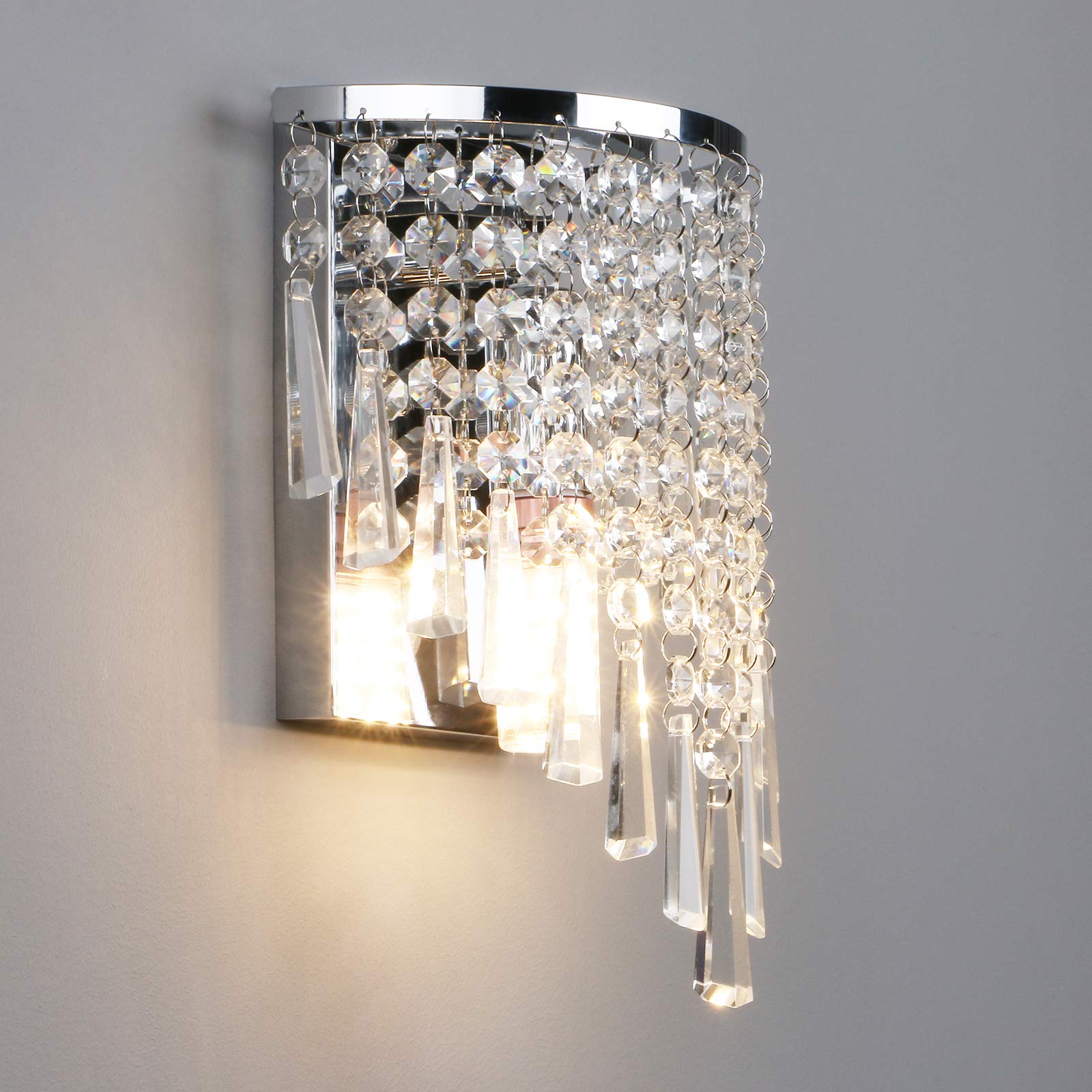 Crystal Wall Light, Chrome Finish Wall Sconce, Modern K9 Acrylic Crystal Drops Shade Wall Lamp Bedroom Living Room Lighting