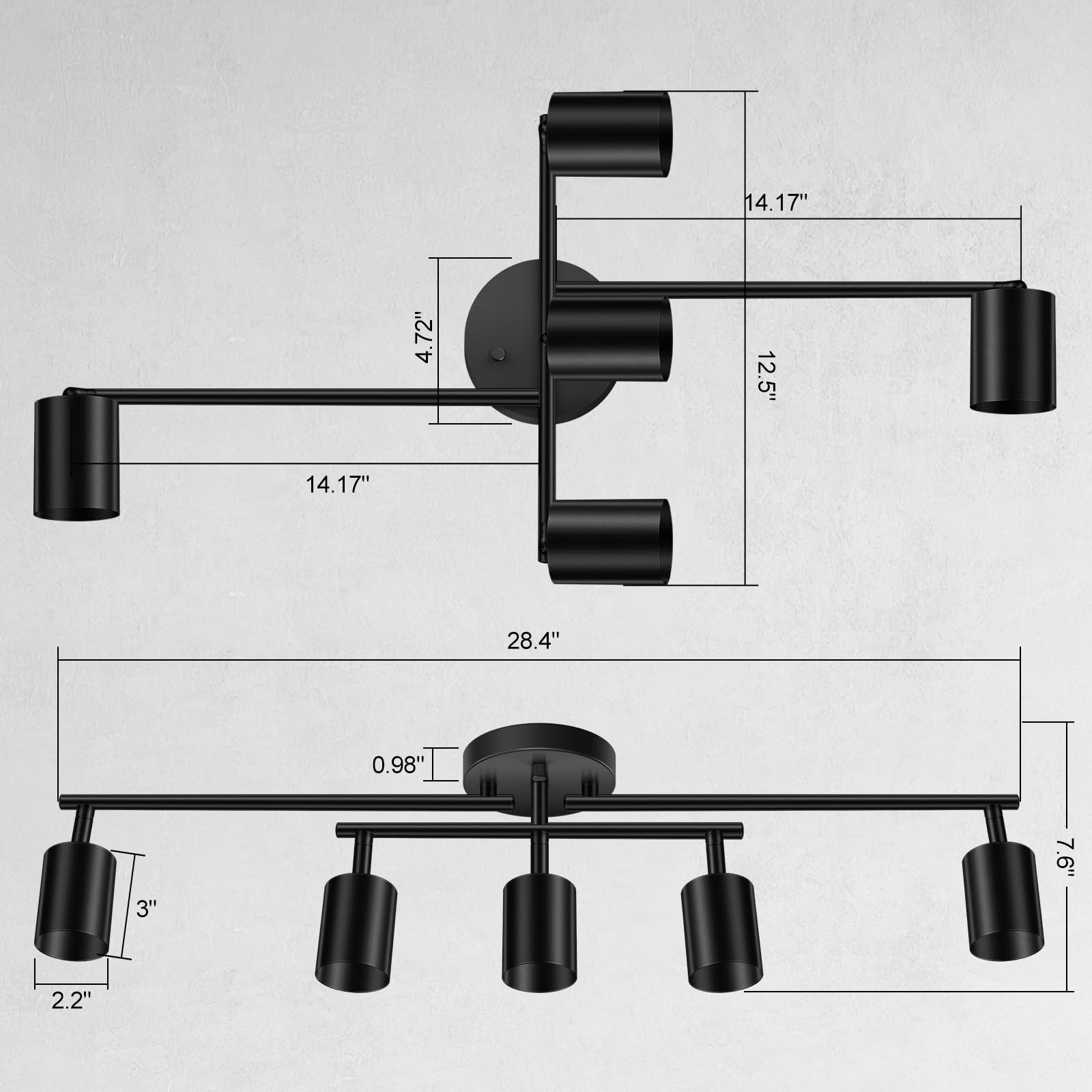 LED 2 Light Track Lighting Kit, Black 2 Way Ceiling Spot Lighting, Flexibly Rotatable Light Head for Kitchen, Living Room, Bedroom, GU10 Bulb Not Included