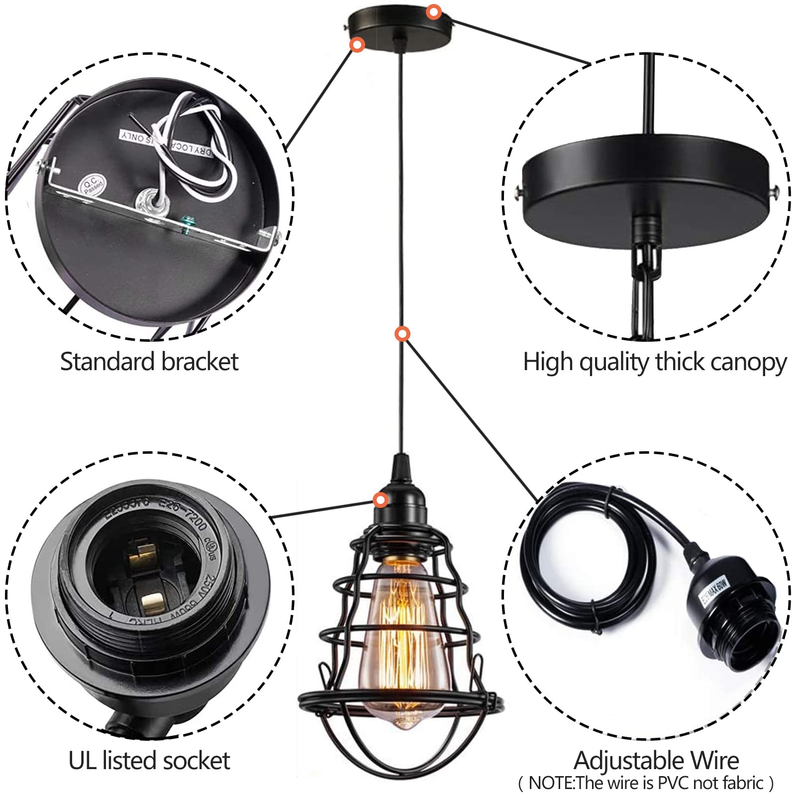 Industrial Pendant Light INNOCCY Edison Hanging Cage Pendant Lights E26 E27 Base Vintage Adjustable Pendant Lamp Fixture for Kitchen Home Lighting 2 Pack