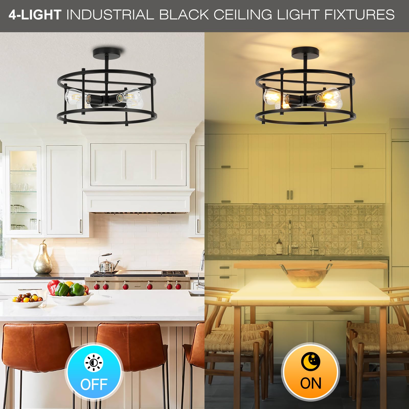 Semi Flush Mount Ceiling Light Brushed Nickel Ceiling Light Fixtures 3-Light Modern Kitchen Light Fixtures Metal Cage Ceiling Lights for Bedroom Dining Room Living Room Hallway Foyer