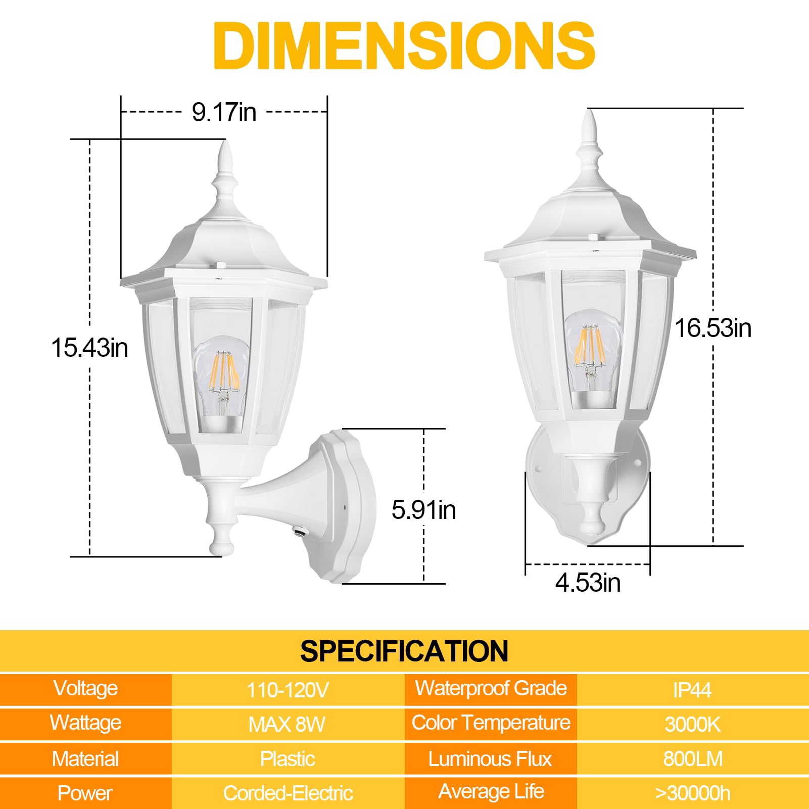 Outdoor Wall Light Dusk to Dawn, Porch Sensor Light White Plastic Anti-Corrosion with LED Edison Filament Bulb, Exterior Mount Lantern for House, Garage (1-Pack), FDS2542PS-W