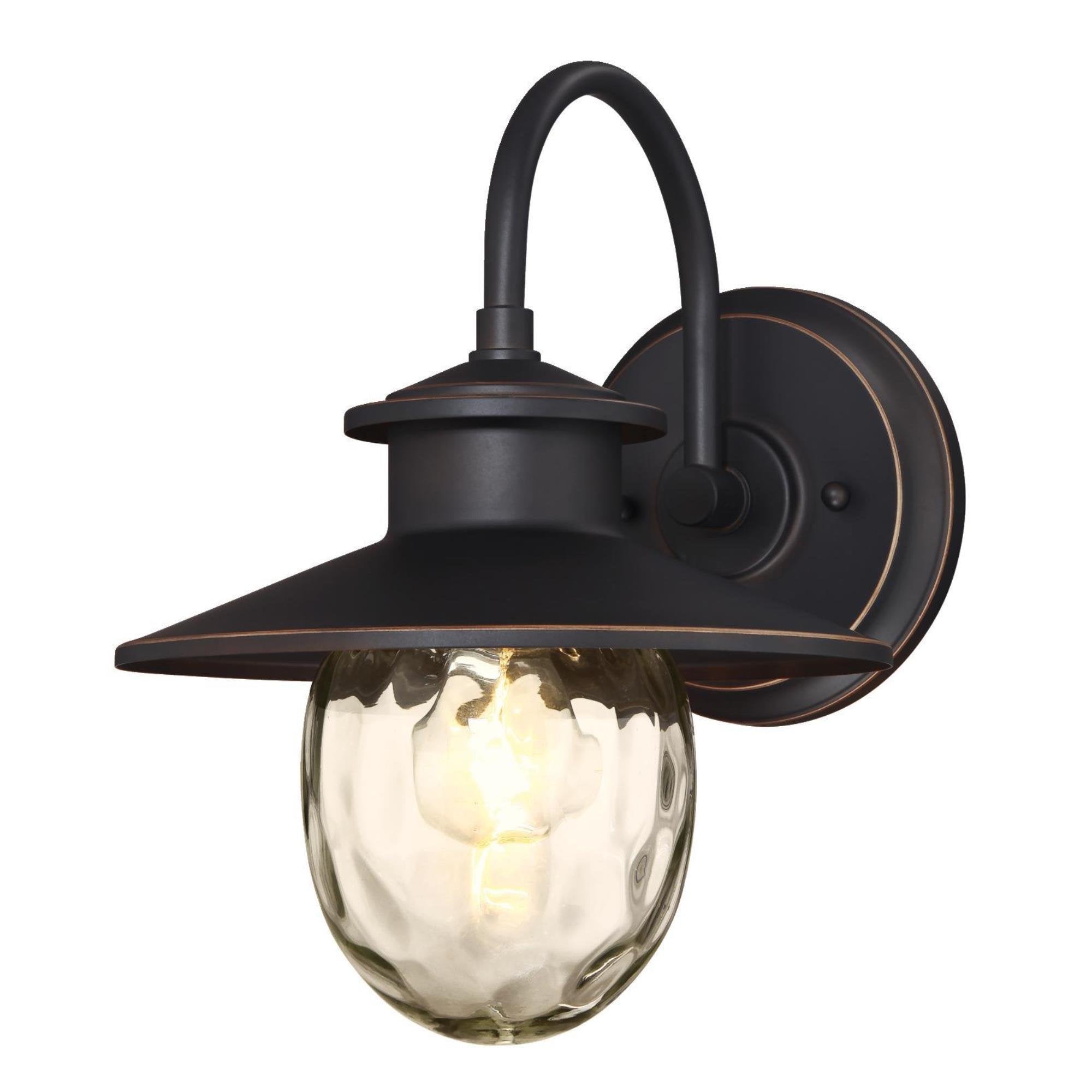 One-Light Outdoor Wall Fixture, Oil Rubbed Bronze Finish with Highlights and Clear Water Glass