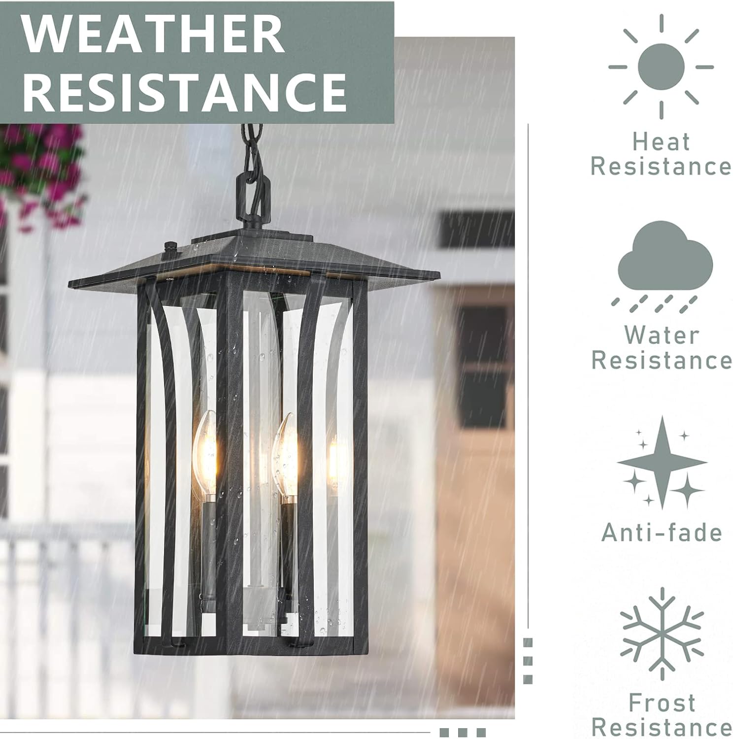 Outdoor Pendant Lights for Porch,Exterior Hanging Light Fixtures,Outdoor Lantern Pendant Light in Textured Black Finish w/Clear Glass Panel - 2451-1H