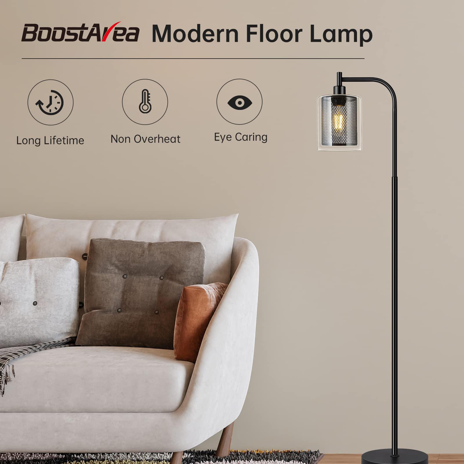 Floor Lamp, 6W Black Modern Floor Lamp with 4W Adjustable Reading Lamp, 2700K Energy-Saving LED Bulbs Included, Industrial Bright Floor Lamp for Bedroom, Living Room and Office