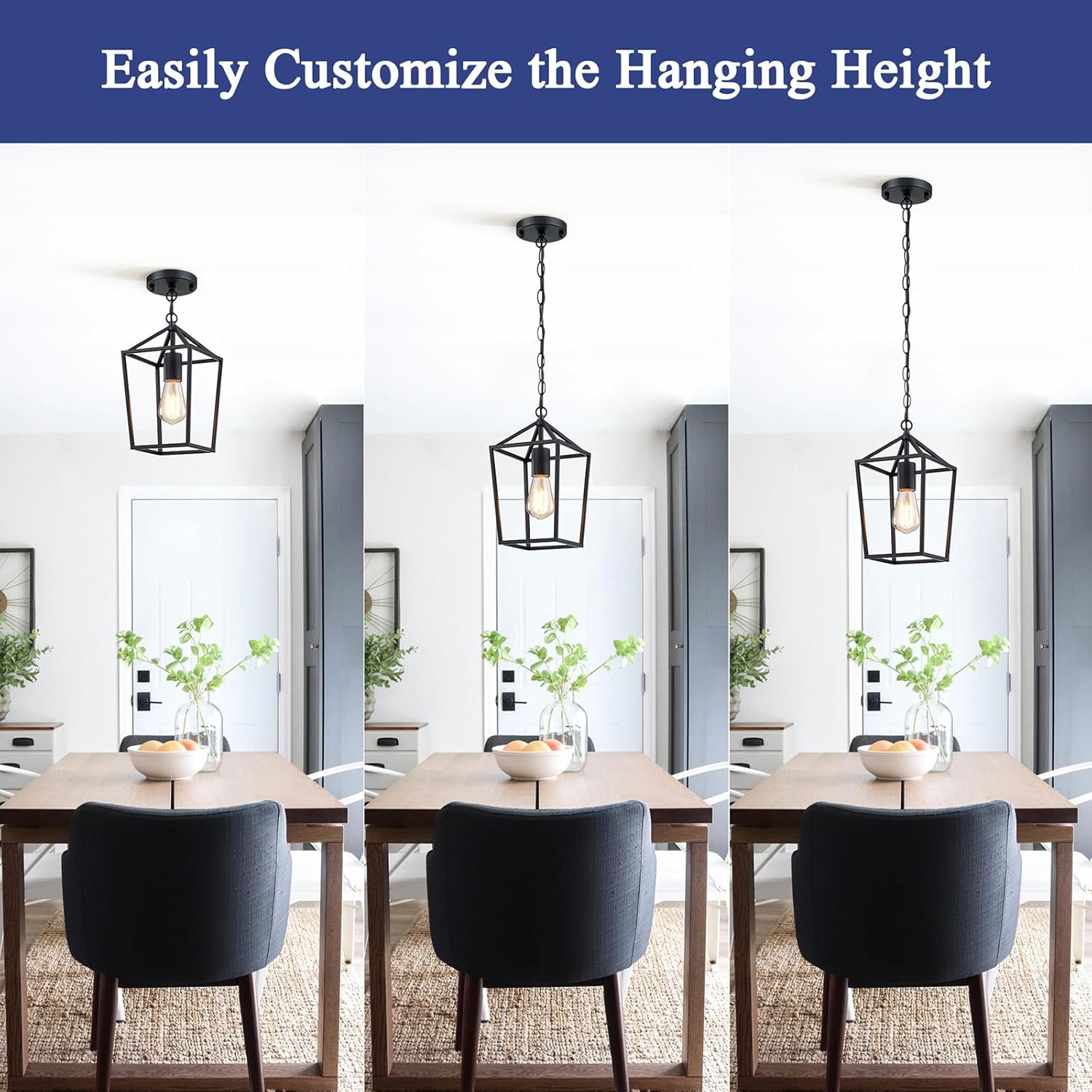 2-Pack Farmhouse Pendant Lights Kitchen Island, Black Pendant Light Fixtures Hanging Lamp for Kitchen, Modern Kitchen Pendant Lighting Over Island, Metal Cage Design, Sloped Ceiling Adaptable